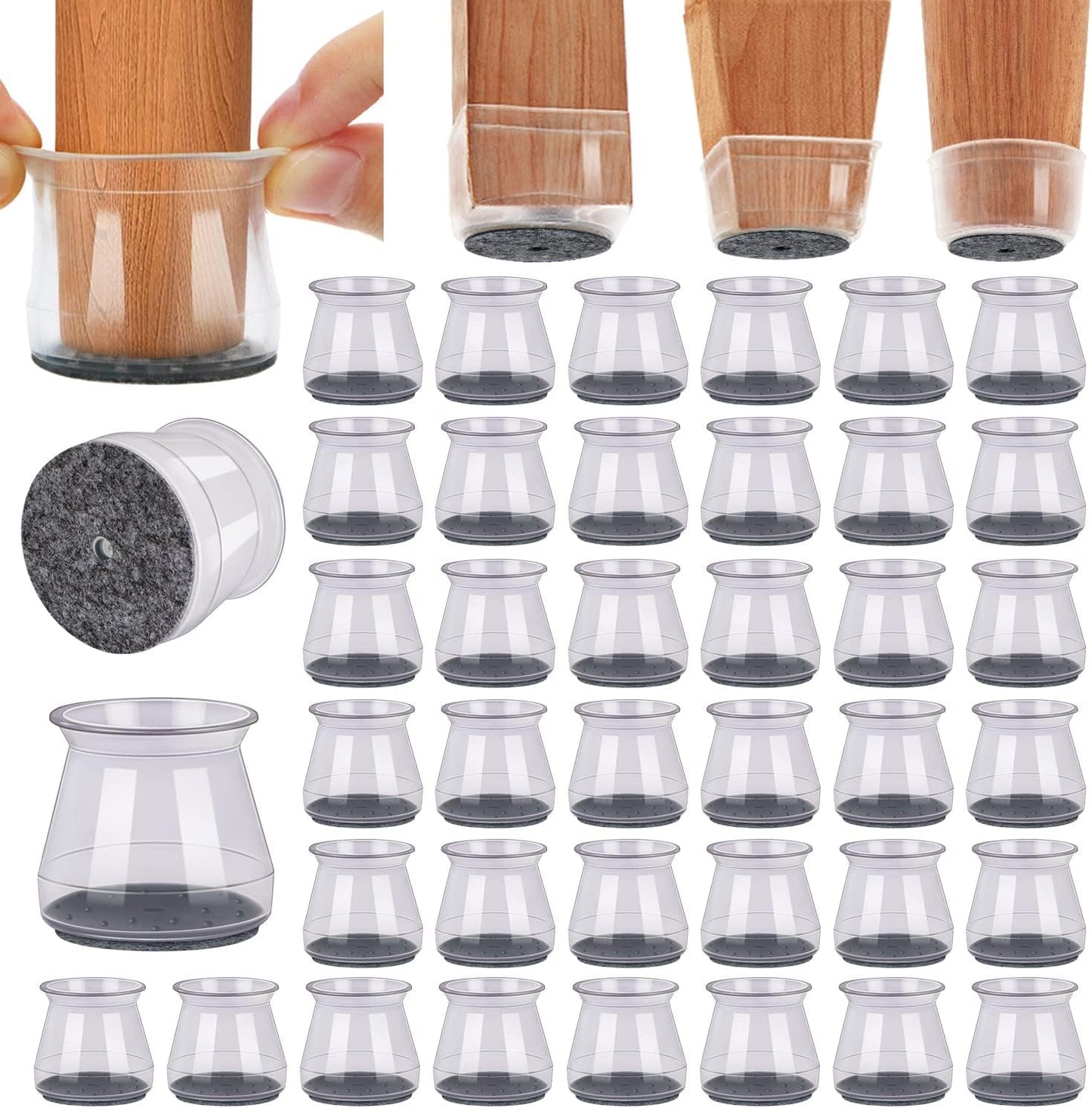 BUMACO 40Pcs Chair Leg Floor Protectors Chair Leg Protectors for Hardwood Floors Silicone Pads Covers to Protect Floors Clear Universal S (15/16" to 1-5/16")
