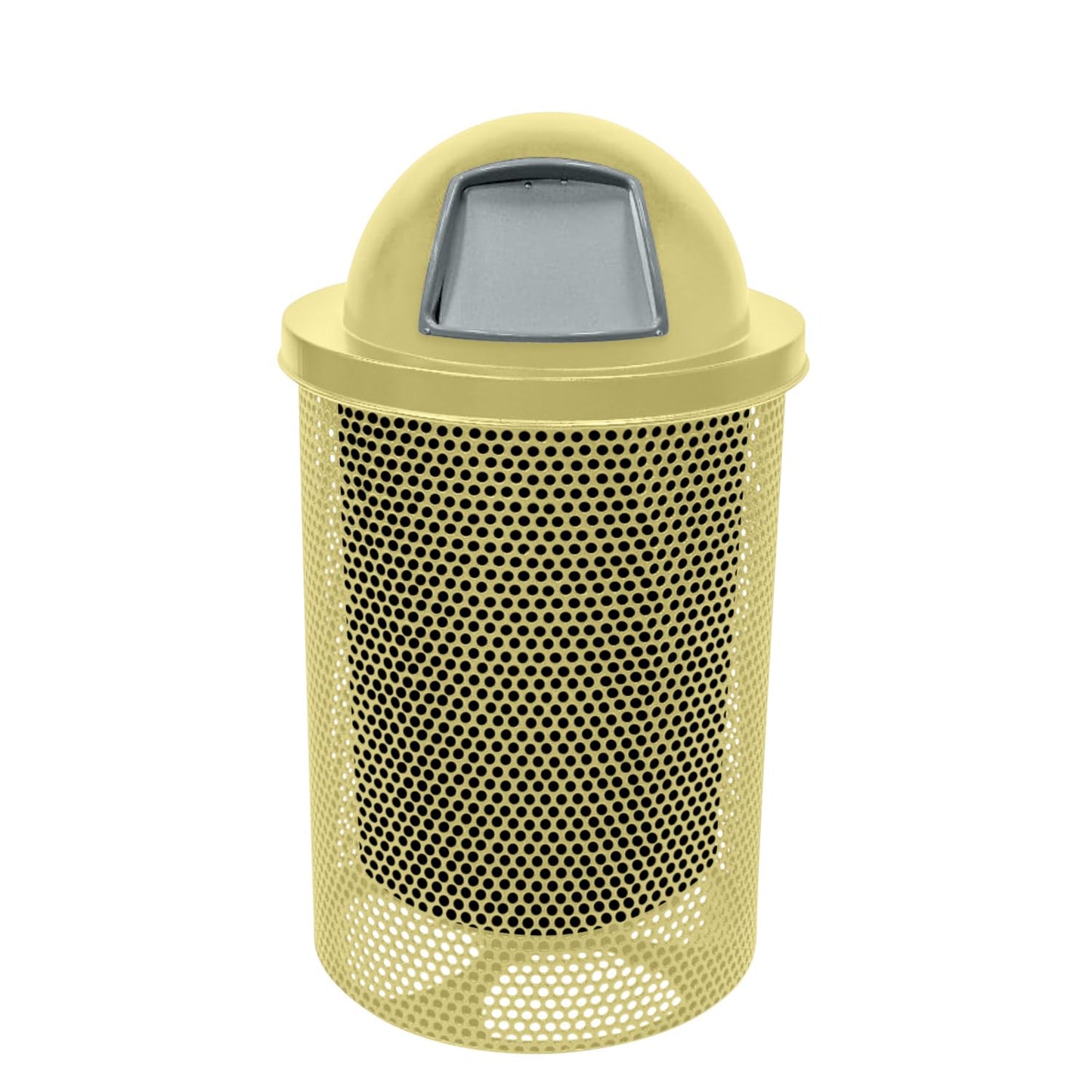COATEDOUTDOORFURNITURE RDT-P-TXTSAND Heavy Duty Round Trash Receptacle with Dome Top, Liner Included, 32 Gallon, Textured Sandstone, Made in America