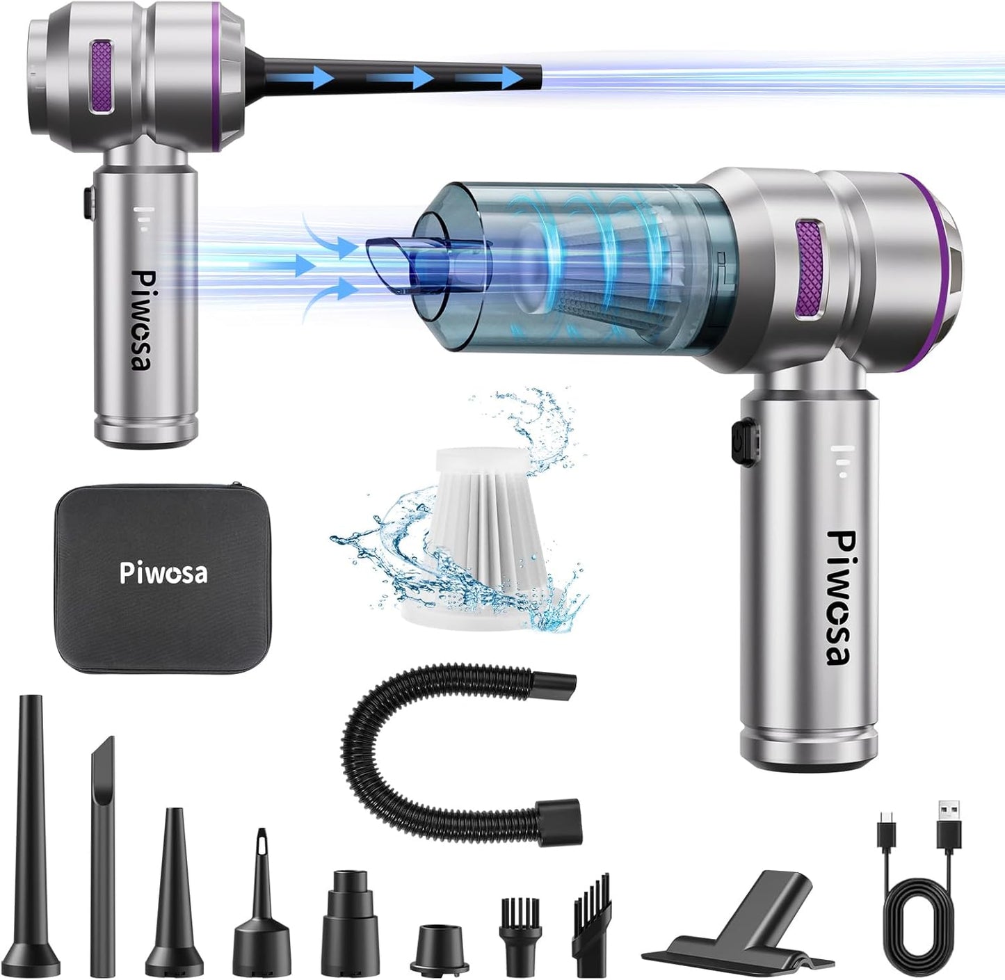 Handheld Vacuum Cordless, Car Vacuum Cleaner with Brushless Motor, Strong Suction Vacuum & Compressed Air Dusters with LED Light, Type C Port, Wireless Mini Portable Hand Vacuum Blower for Home, Pet