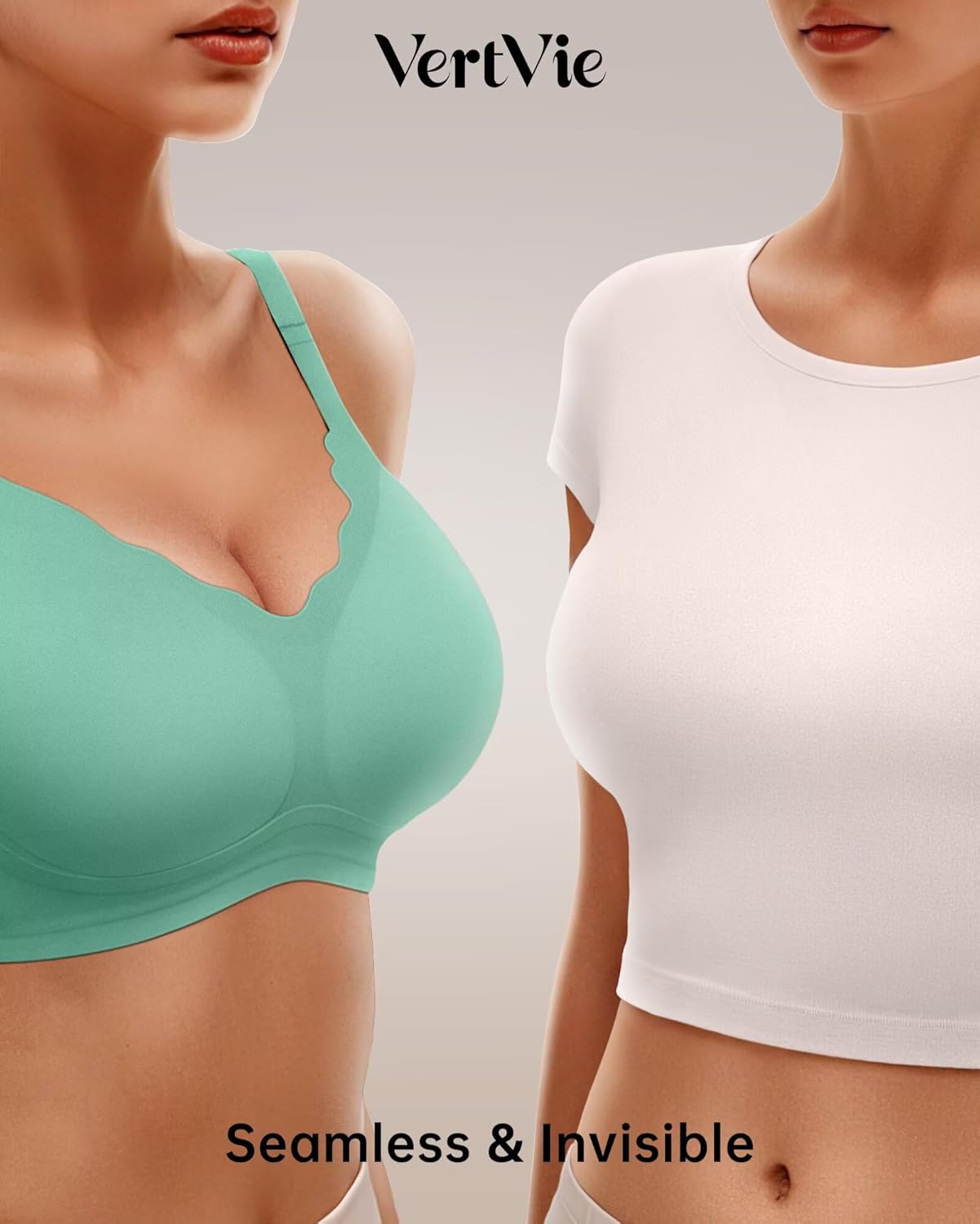 Vertvie Womens Seamless Bras No Underwire Supportive Wireless Push Up Full Coverage Bralette Comfort Scalloped T-Shirt Bra