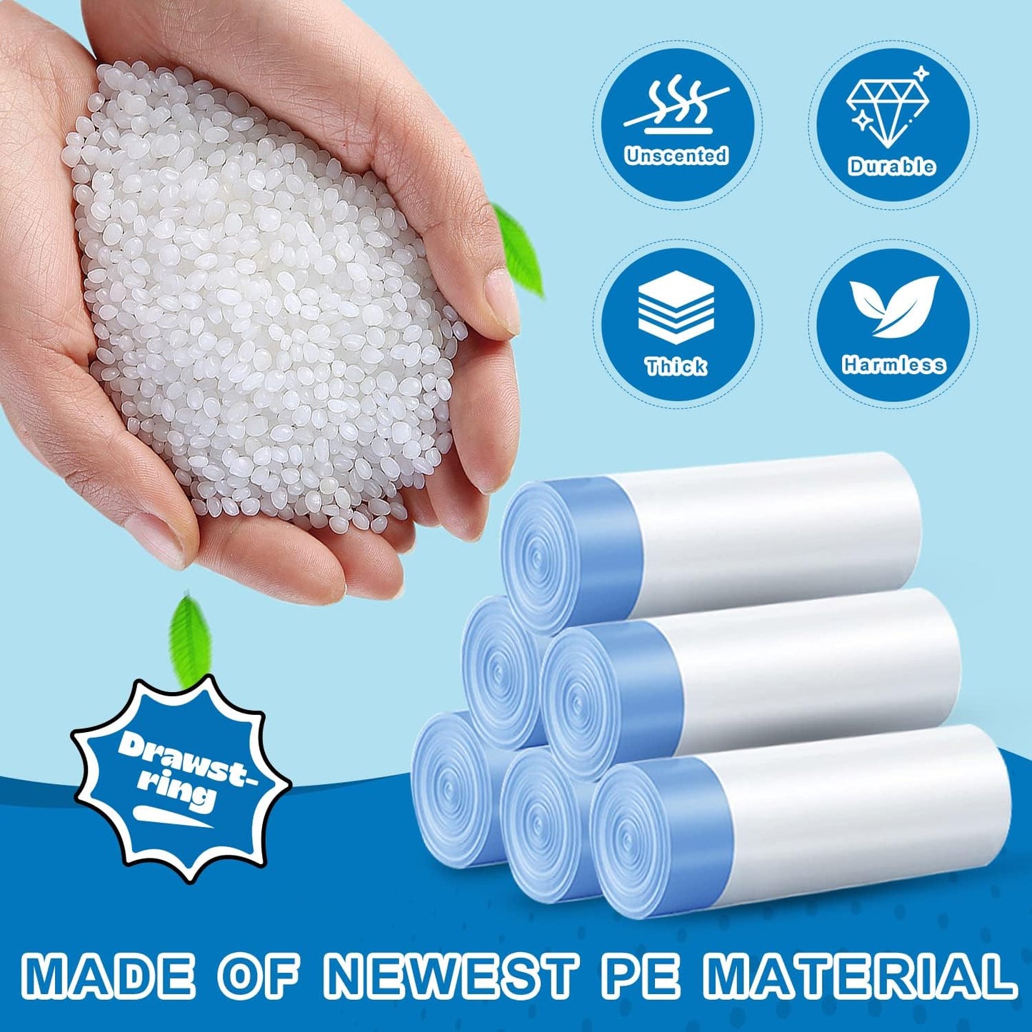8 Gallon Trash Bags Drawstring 1.2 Mil - 100 Count White Medium Garbage Bags Unscented, 30 Liter Thick Plastic Trash Can Liners for Home Kitchen Bathroom