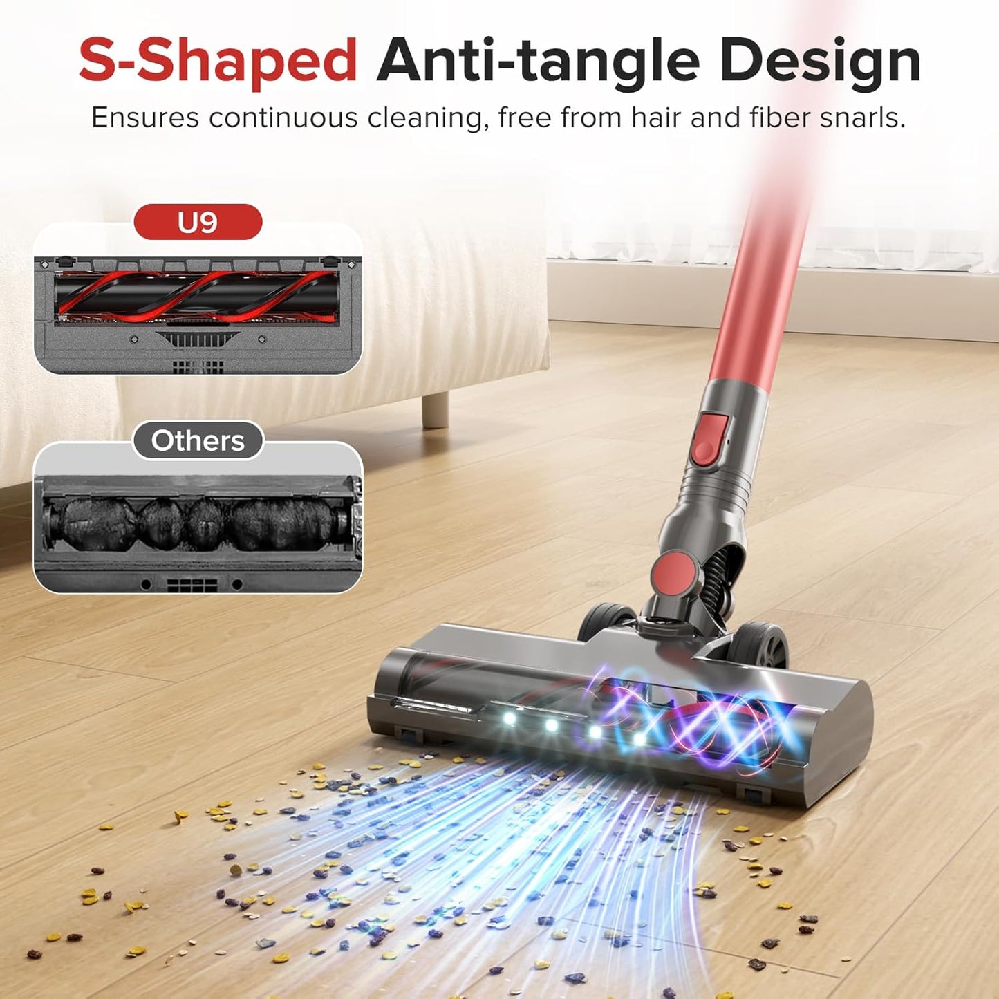 Cordless Vacuum Cleaner with Self-Standing, 40KPA Stick Vacuum Cleaners for Home, 8-in-1 Lightweight Rechargeable Vacuum, 7-Layer Filtration,Ideal for Carpet, Pet Hair, Hardwood Floors