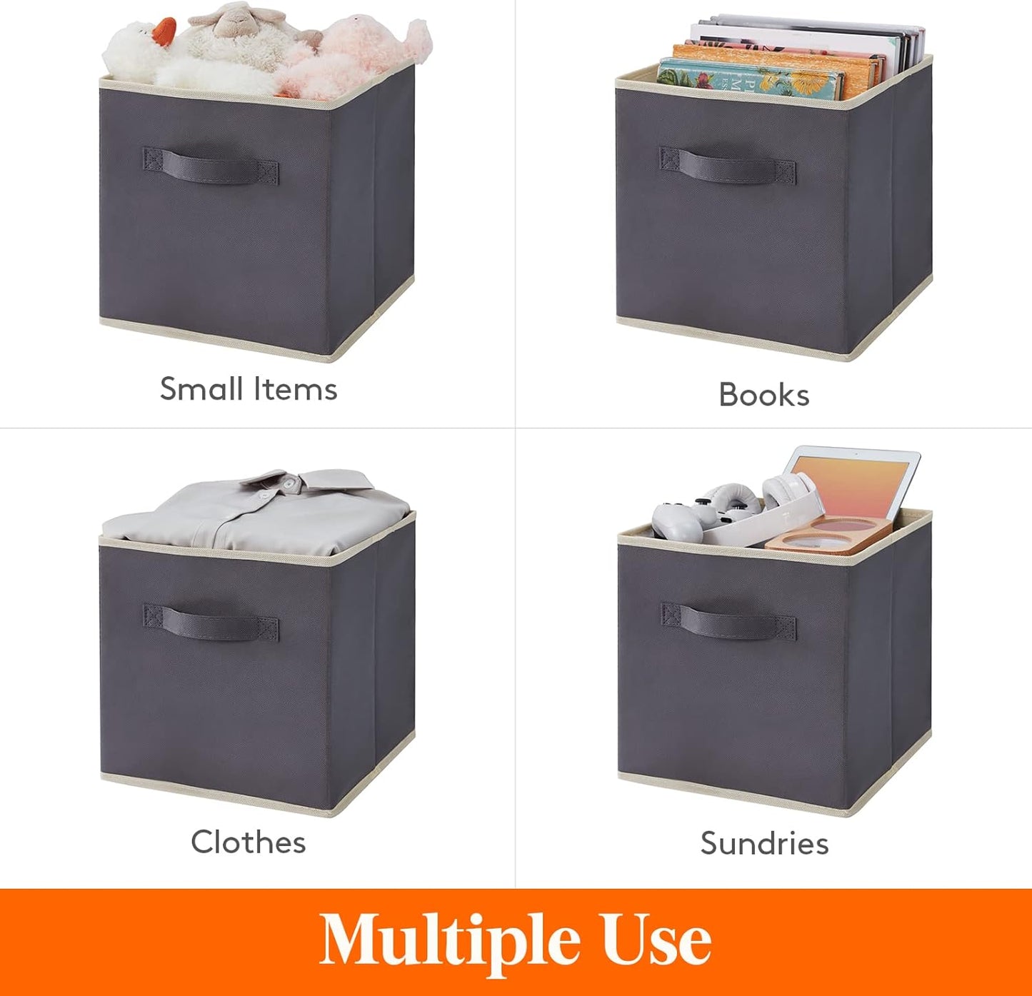 Lifewit 13 Inch Cube Storage Bins, Storage Cubes Foldable Medium Decorative Fabric Storage Baskets for Organizing Home Organizers with Handles for Shelves, Closet, Set of 8, 36L Grey