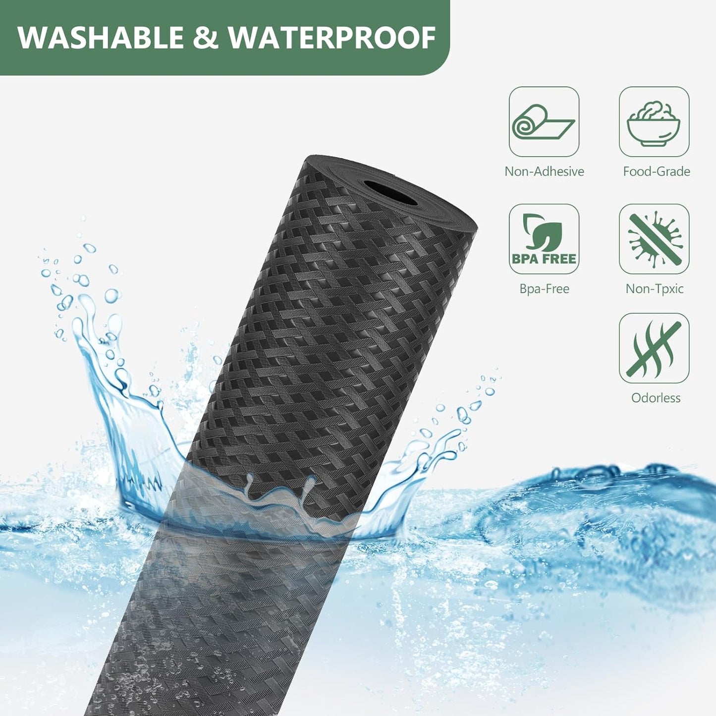 Shelf Liners, Non-Adhesive Drawer Liner, Waterproof & Oil-Proof Kitchen Cabinet Cupboard Liner Plastic EVA Material BPA Free Fridge Liner Mats Paper Protector for Shelves (Black/24in x 240in)
