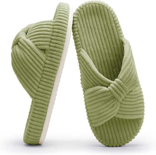 Chantomoo Slippers for Women Memory Foam House Bedroom Corduroy Bow Crossbands Slide Slipper Shoes Comfy Trendy Gift Slippers