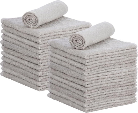 Superio Cotton Terry Washcloths Grey Towels 100% Cotton Cleaning Cloth 16" Rags Wash Clothes for Body and Face, Spa Towels, Multi Purpose (24, 16"x16")