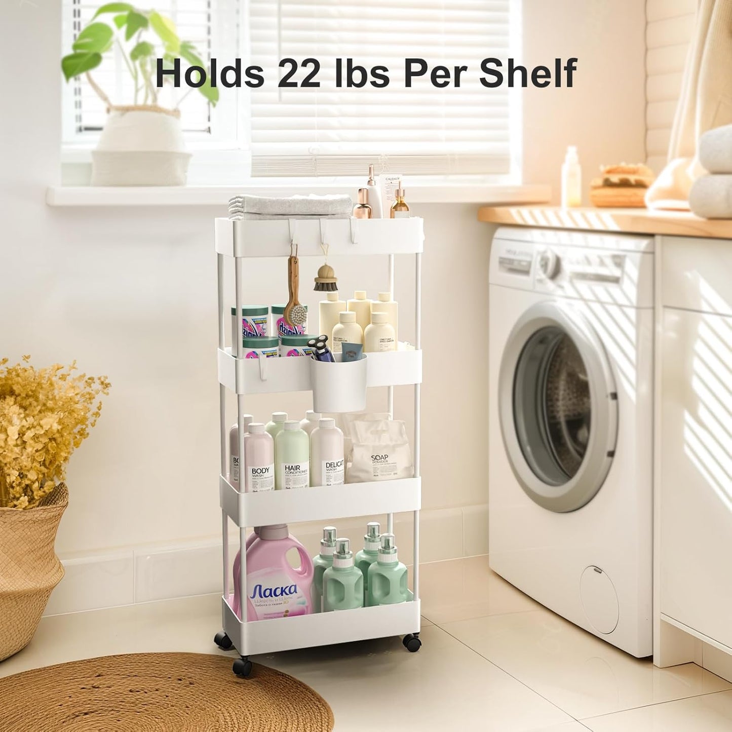 Pipishell Slim Storage Cart with Wheels, Bathroom Cart Organizer Bathroom Storage Small, Rolling Cart for Bathroom, Laundry Room, Kitchen, Narrow Space, Black PIUC04