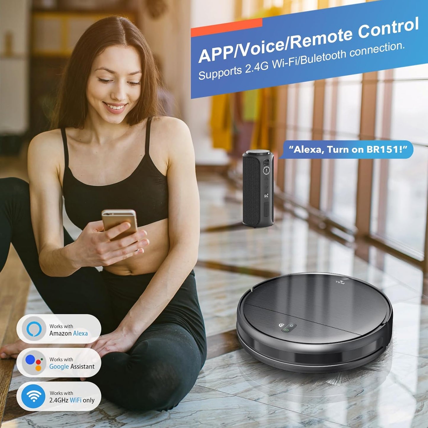 Robot Vacuum and Mop Combo, 2 in 1 Robotic Vacuum Cleaner with Schedule, App/Alexa/Voice Control, Slim 2.87", Self-Charging, 2300 Pa Suction & Long Runtime, Ideal for Hard Floor, Pet Hair, Carpet