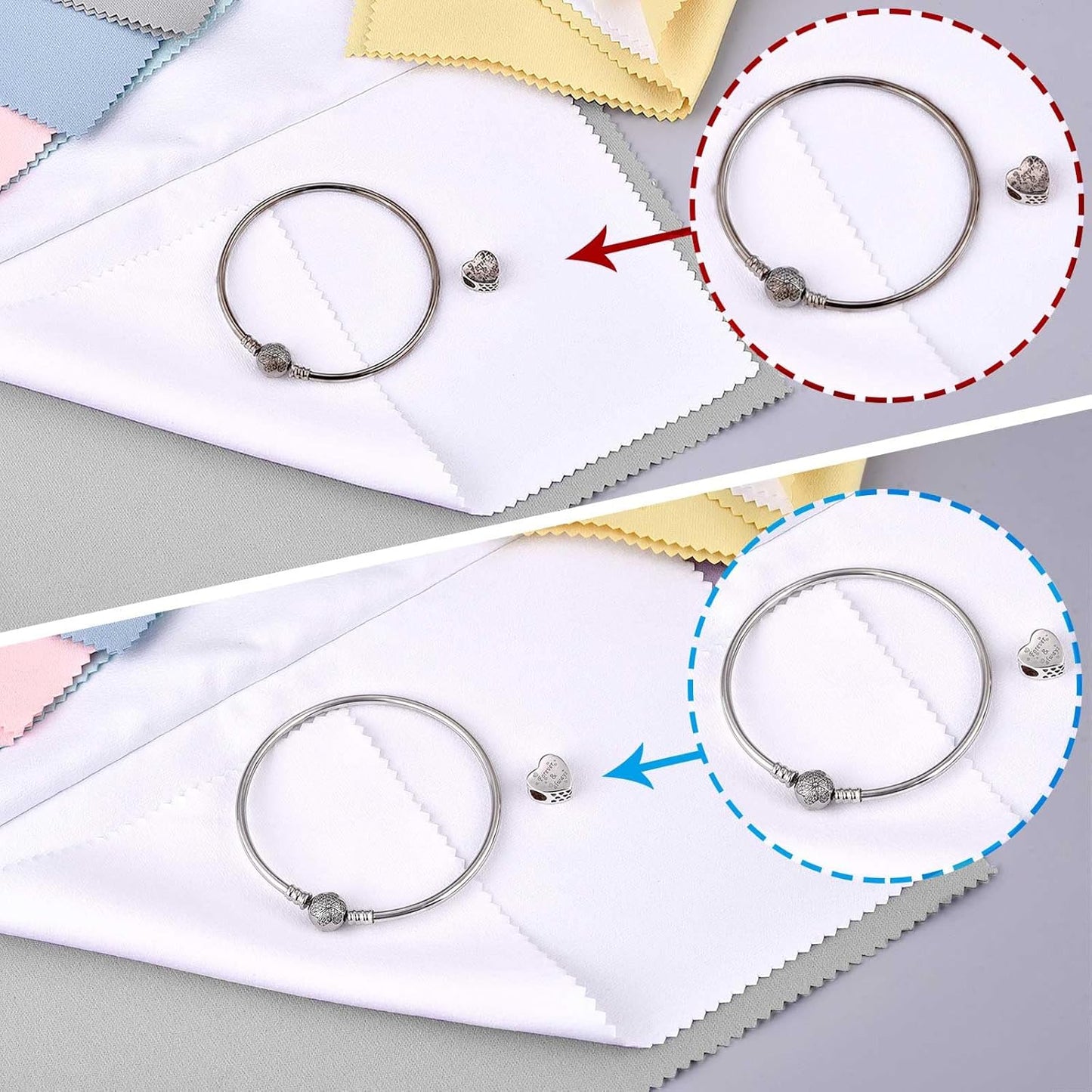 SEVENWELL Silver Polishing Cloth, Jewelry Cleaner Cloth for Sterling Silver Jewelry, Gold, Platinum, Silverware, Diamonds, Gemstones, Coins (4pcs Light Gray)