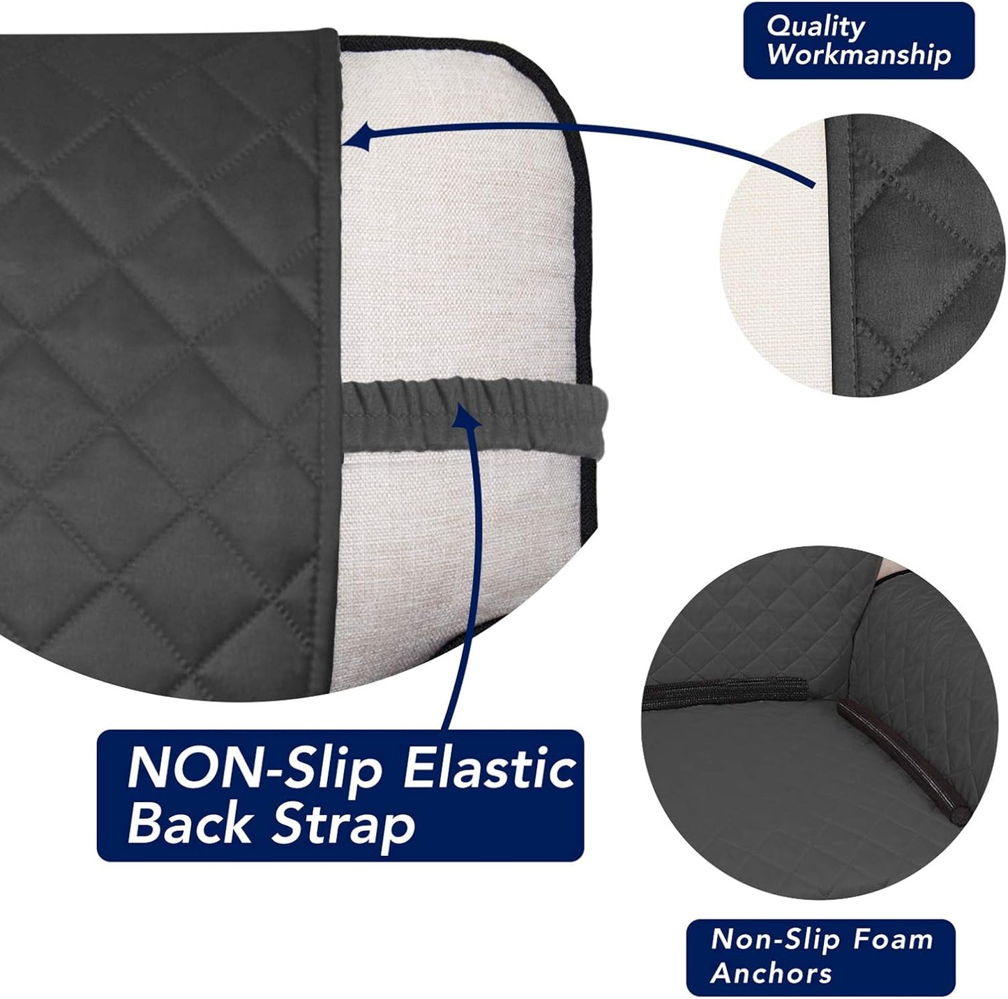 PureFit Reversible Quilted Sofa Cover, Water Resistant Slipcover Furniture Protector, Washable Couch Cover with Non Slip and Elastic Straps for Kids, Dogs, Pets (XX Large, Dark Gray/Beige)