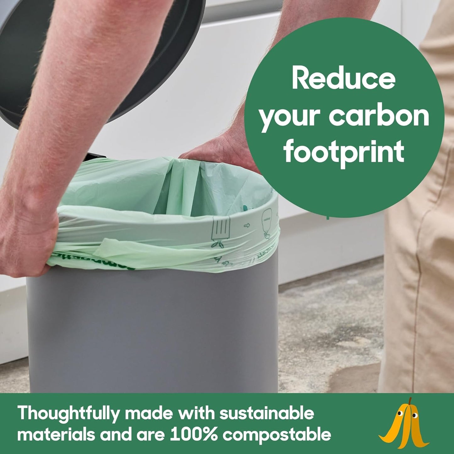Compostic Home Compostable Trash Bags, 3 Gallon Small Kitchen Rubbish Bags (17” x 17.7”), Extra Strong & Quickly Breaks Down, 50 Count
