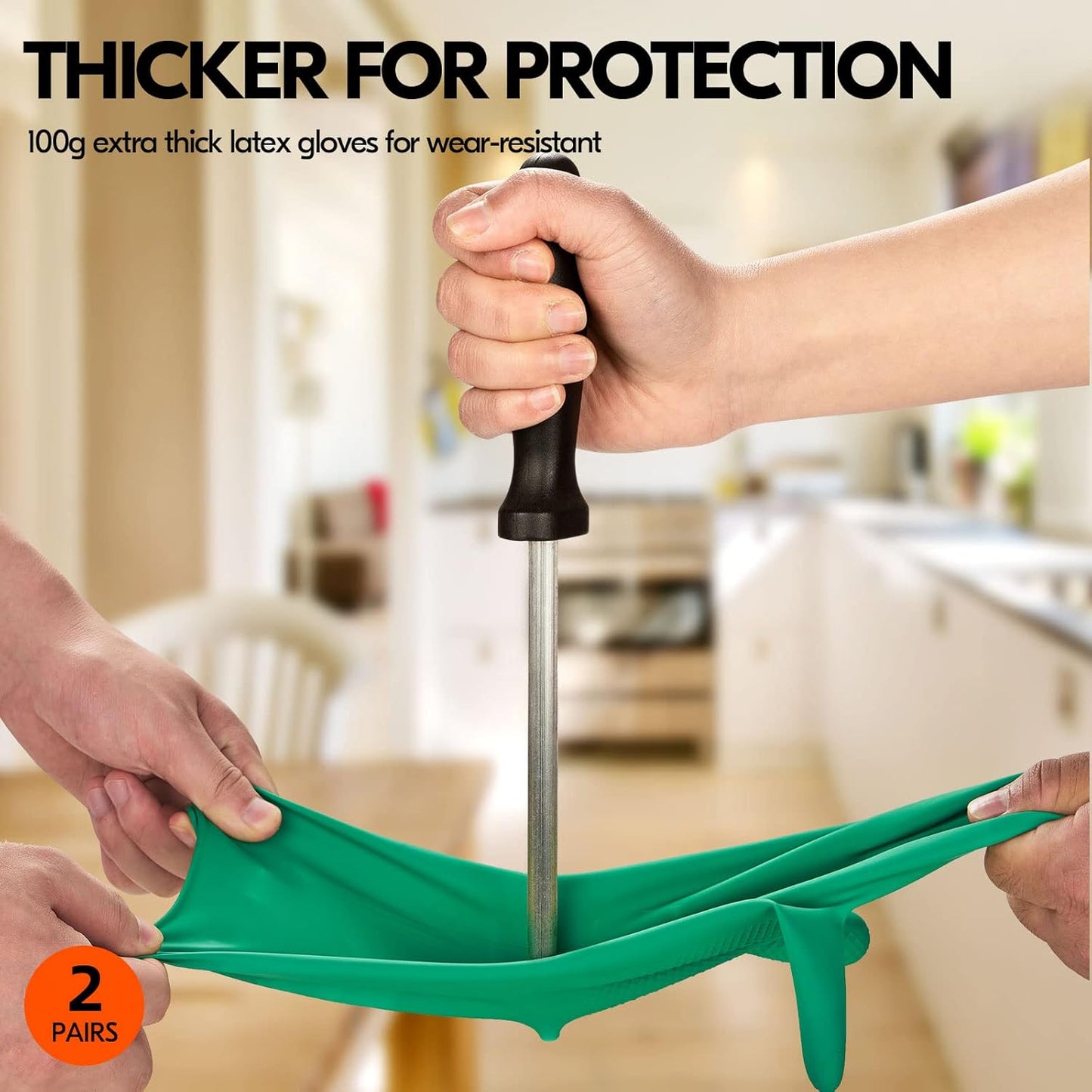 Vgo... 2-Pairs Reusable Household Gloves, Rubber Dishwashing gloves, Extra Thickness, Long Sleeves, Kitchen Cleaning, Working, Painting, Gardening, Pet Care (Size XL, Green, HH4601)