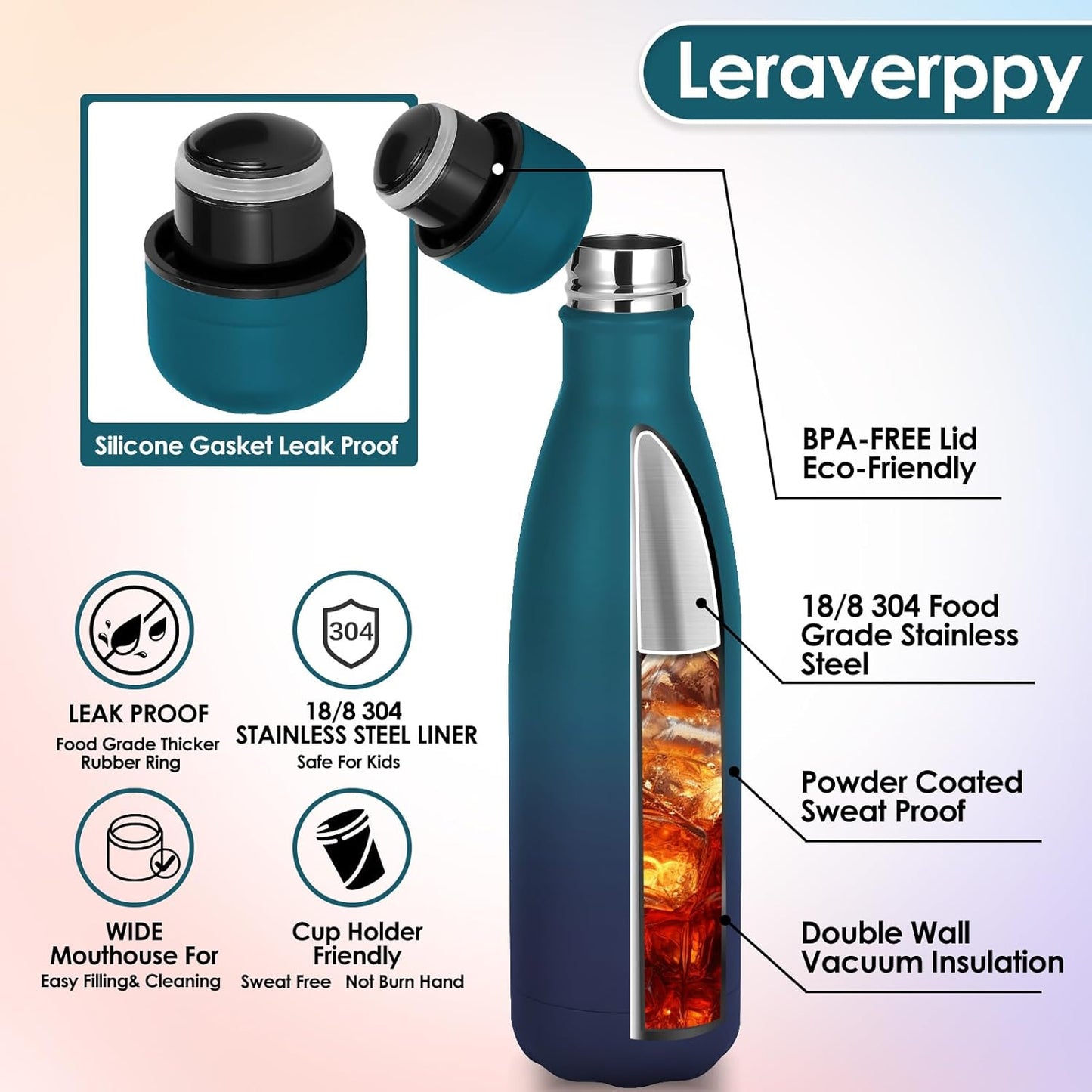 17oz Cola-Bottle Shaped Stainless Steel Leak-proof Water Bottle,Double Wall Vacuum Insulated Metal,Travel Mug For Sports Indoors & Outdoors,BPA-Free School Kids Flasks,Mix(8 Pack)