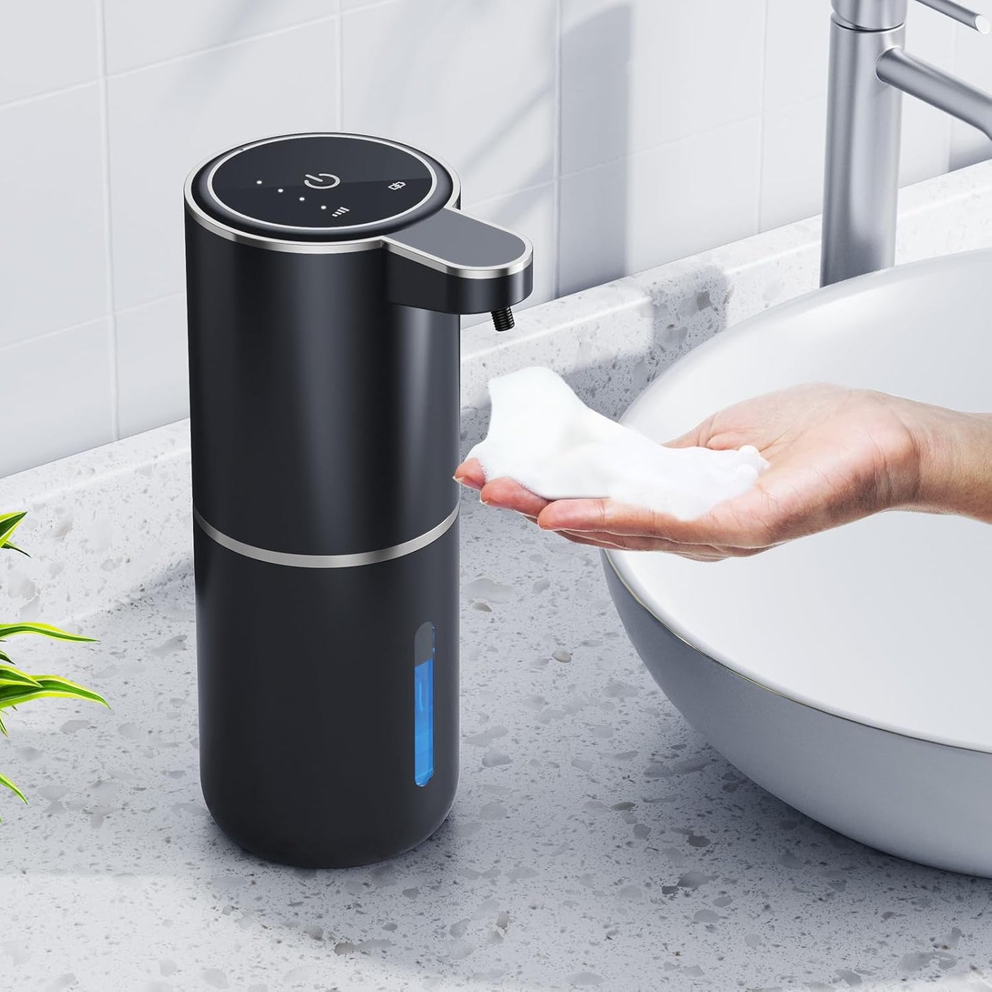 Automatic Foaming Soap Dispenser, 12.8oz/380ml Wall Mount Touchless Soap Dispenser with Sensor, 4-Level Adjustable, IPX5 Waterproof, USB Rechargeable for Bathroom, Kitchen