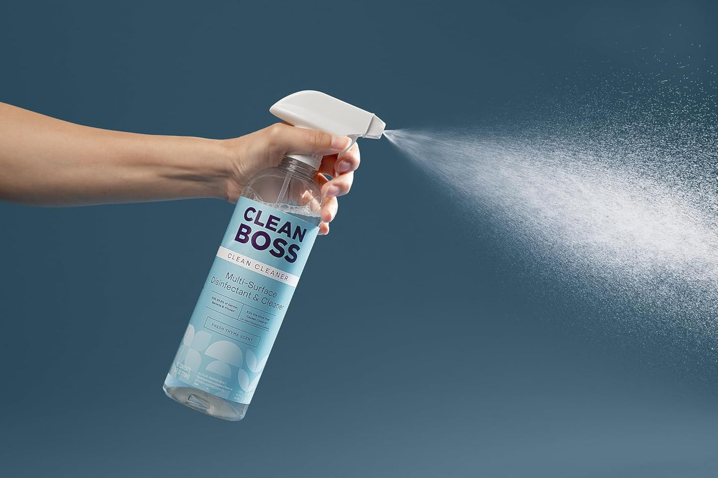 CleanBoss Botanical Disinfectant - 24 oz (Pack of 2) - Multi-Surface Cleaner - Kills 99.9% of Germs + Cold & Flu Viruses - Fresh Thyme Scent - No Rinse on Food Contact Surfaces - Pet Friendly