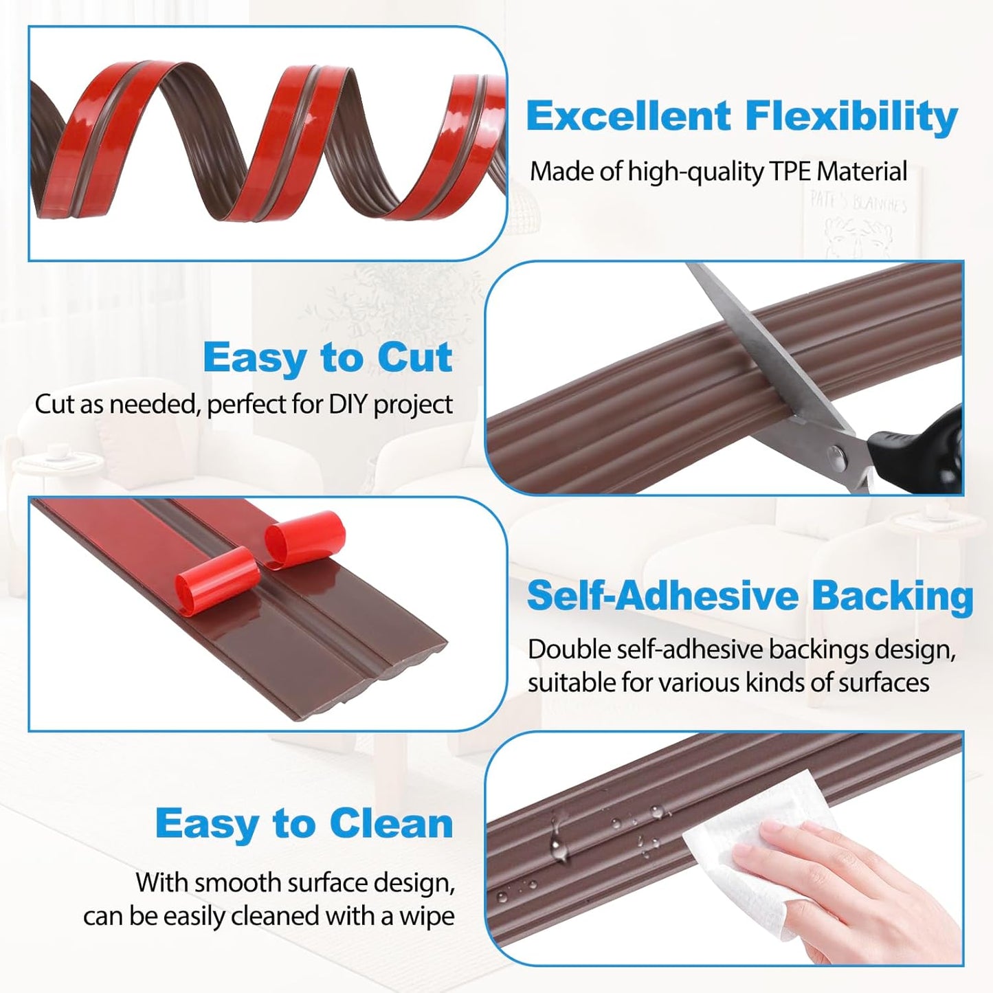 Wall Corner Protector Peel and Stick Corner Trim Molding Flexible Inside & Outside Wall Edge Guard Self Adhesive Moulding Trim for Edge Use, Brown, 0.8” W x 10’ L