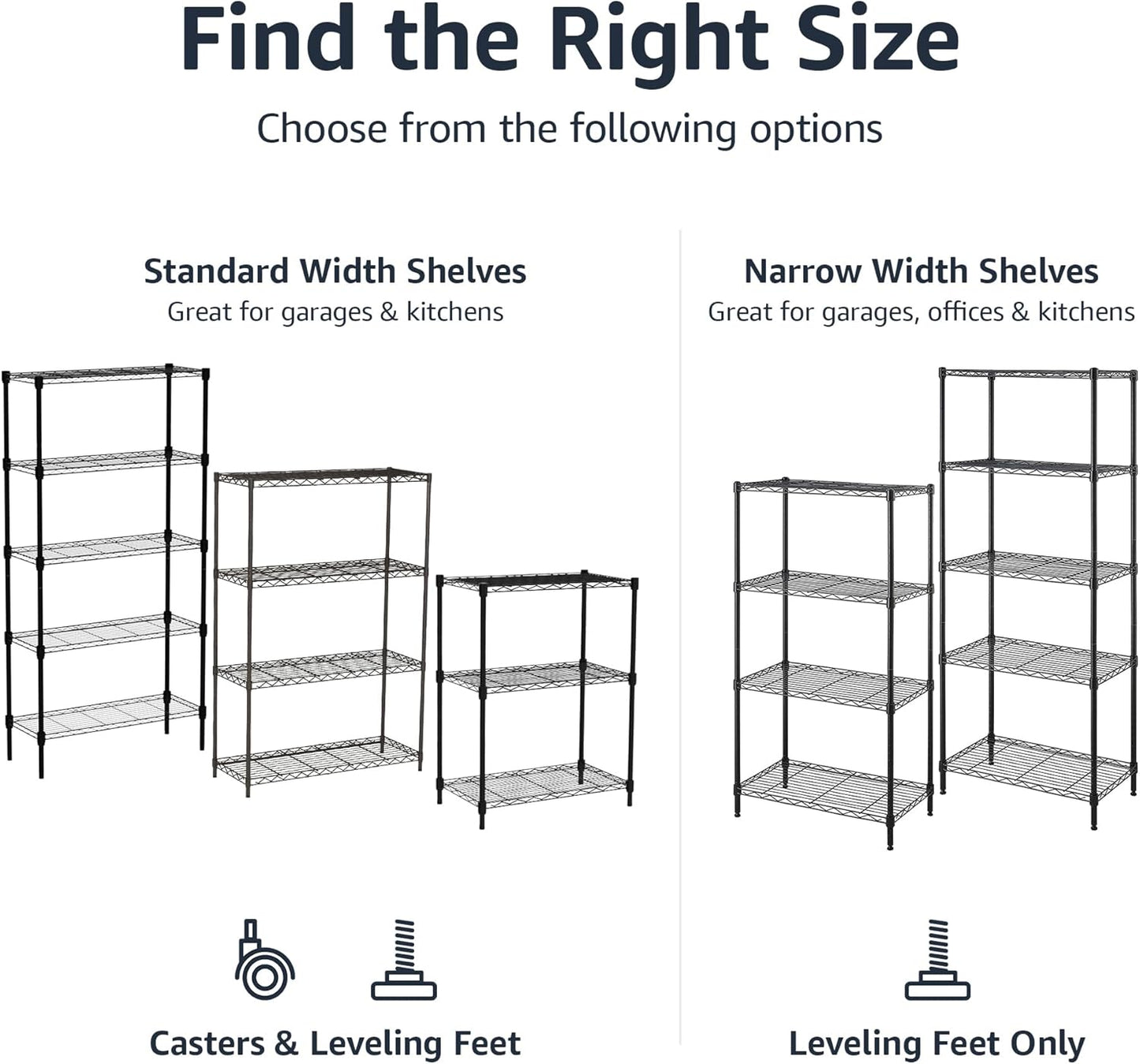Amazon Basics 4-Shelf Steel Wire Storage Rack, Adjustable, Sturdy, Easy Assembly, 13.4 D x 23.2 W x 48 H in, Black
