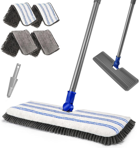MASTERTOP Microfiber Dust Mop,Double-Sided Flat Mops for Hardwood Floors with 4 Reusable Mop Pads, Floor Mops with Stainless Steel Handle and Extension, Cleaner for Hardwood, Vinyl, Laminate, Tile