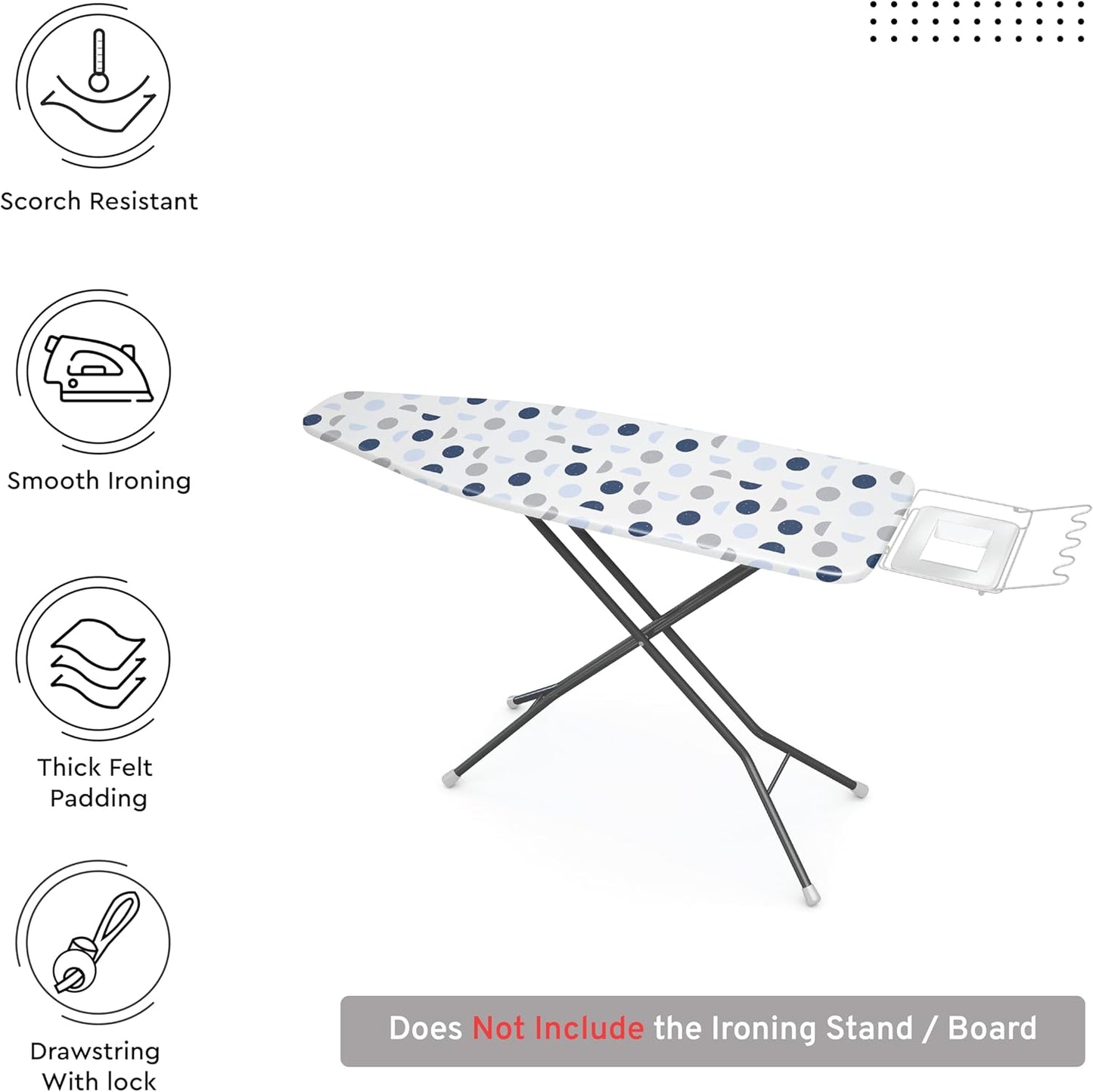 Encasa XO Ironing Board Cover and Pad 54"x15" - Thick 3mm Felt Padding, Drawstring Tightening & Lock, Easy Fit, Scorch & Stain Resistant, Fits Standard Large Ironing Board - Blue Moon