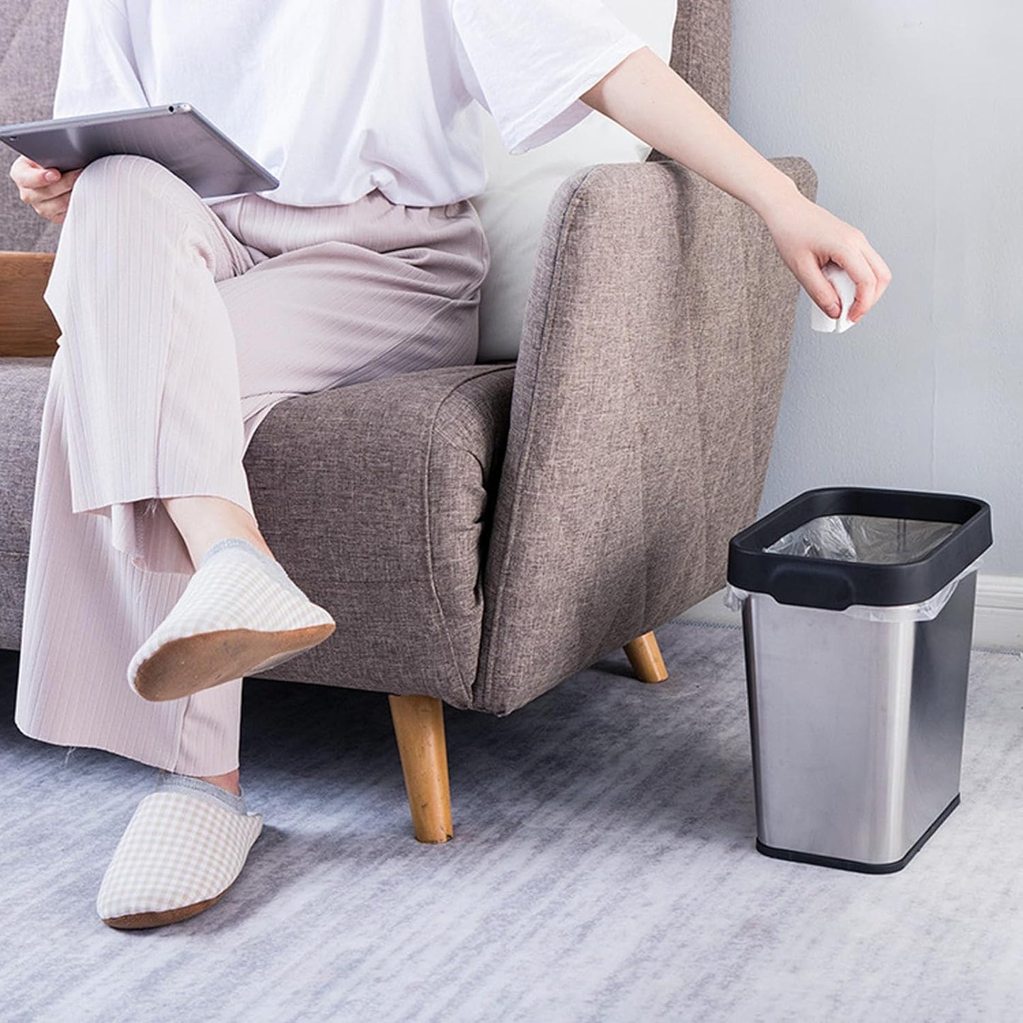 3 Pack Stainless Steel Trash Can 2 Gallon, Open Top Trash Can, 7" x 10" x 11", Rectangle Rubbish Bin, Slim and Narrow, No Lid Small Wastebasketfor Kitchen, Bathroom, Living Room, Office