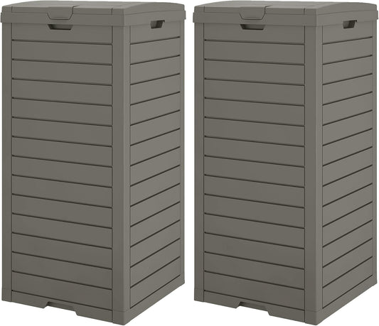 Outdoor Trash Can, 2 Set of 31 Gallon Garbage Can with Tiered Lid and Drip Tray, Waterproof Resin Patio Waste Bin for Garden, Backyard, Deck