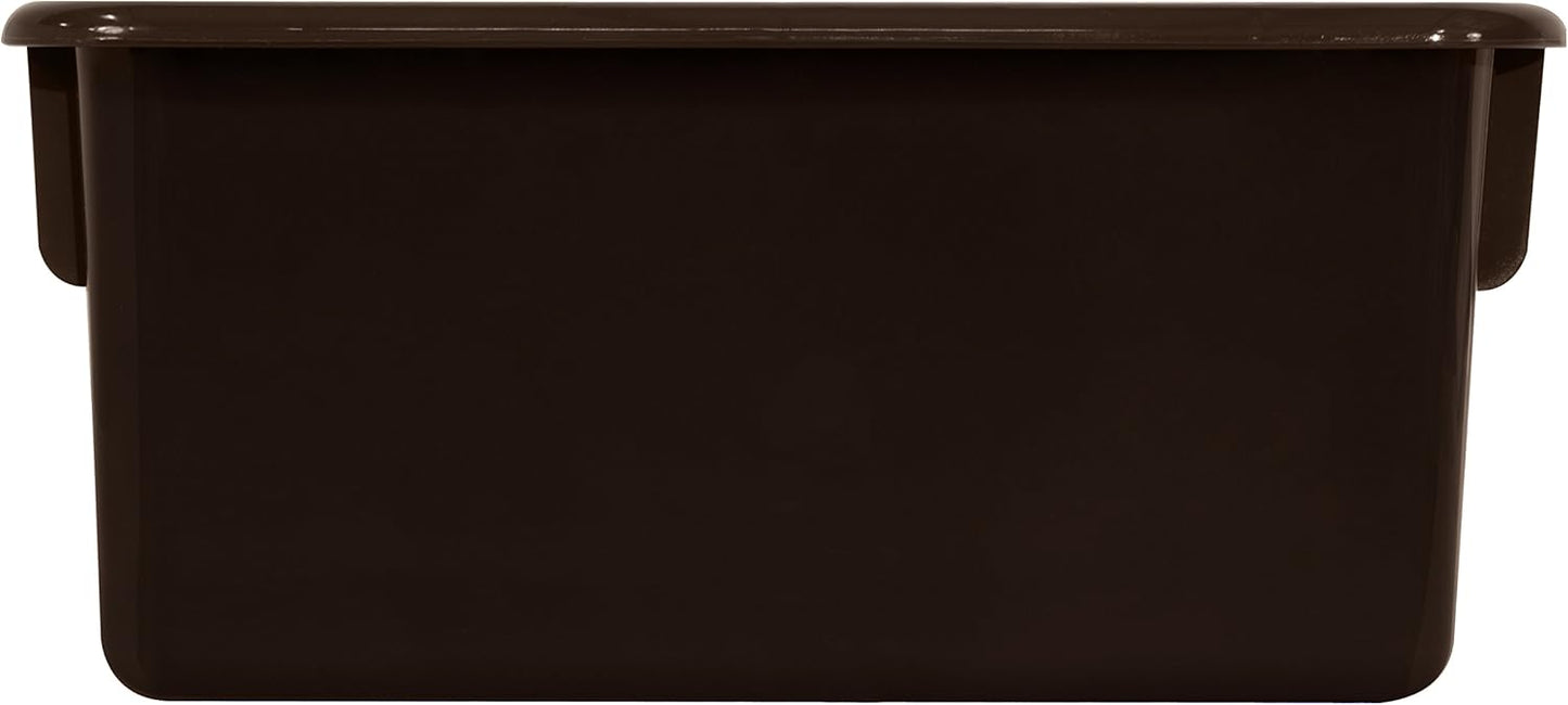 Wood Designs Cubby Storage Bin, Heavy Duty Plastic Containers for Kids Brown Cubby Tray Set of 12