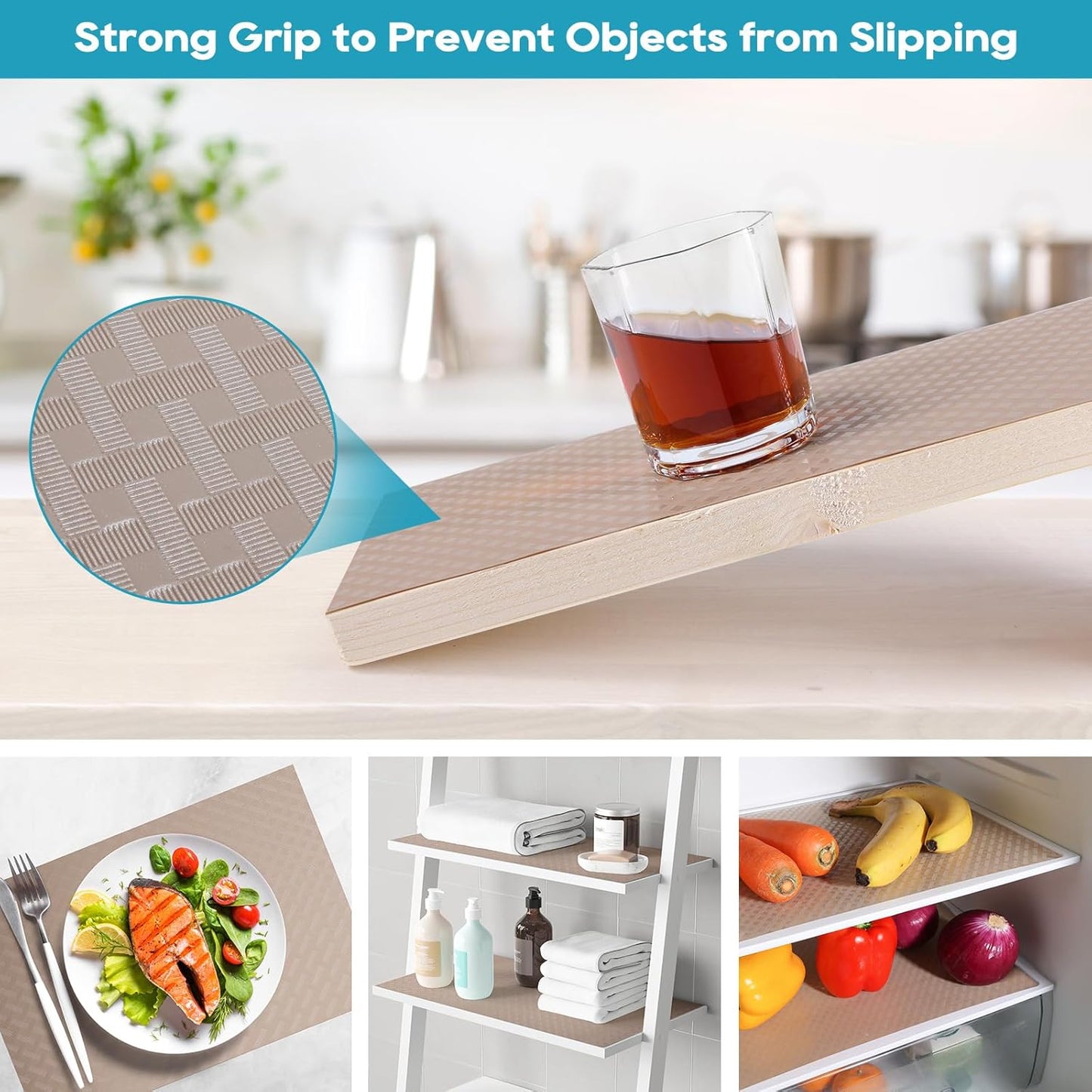 Beige Shelf Liners for Kitchen Cabinets Refrigerator Liners Waterproof & Oil-Proof Kitchen Cupboard Liner Drawer Mats EVA Material Non Adhesive Fridge Liner for Shelves 11.8 x 236.2 Inches