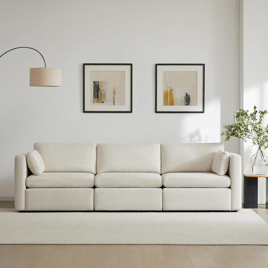 CHITA Sectional Sofa Set, Comfty Cloud Couch, FSC Certified Deep Seat Sectional Couch for Lving Room, 112 inch Width, 3 Seat Modern Modular Sofa, Linen