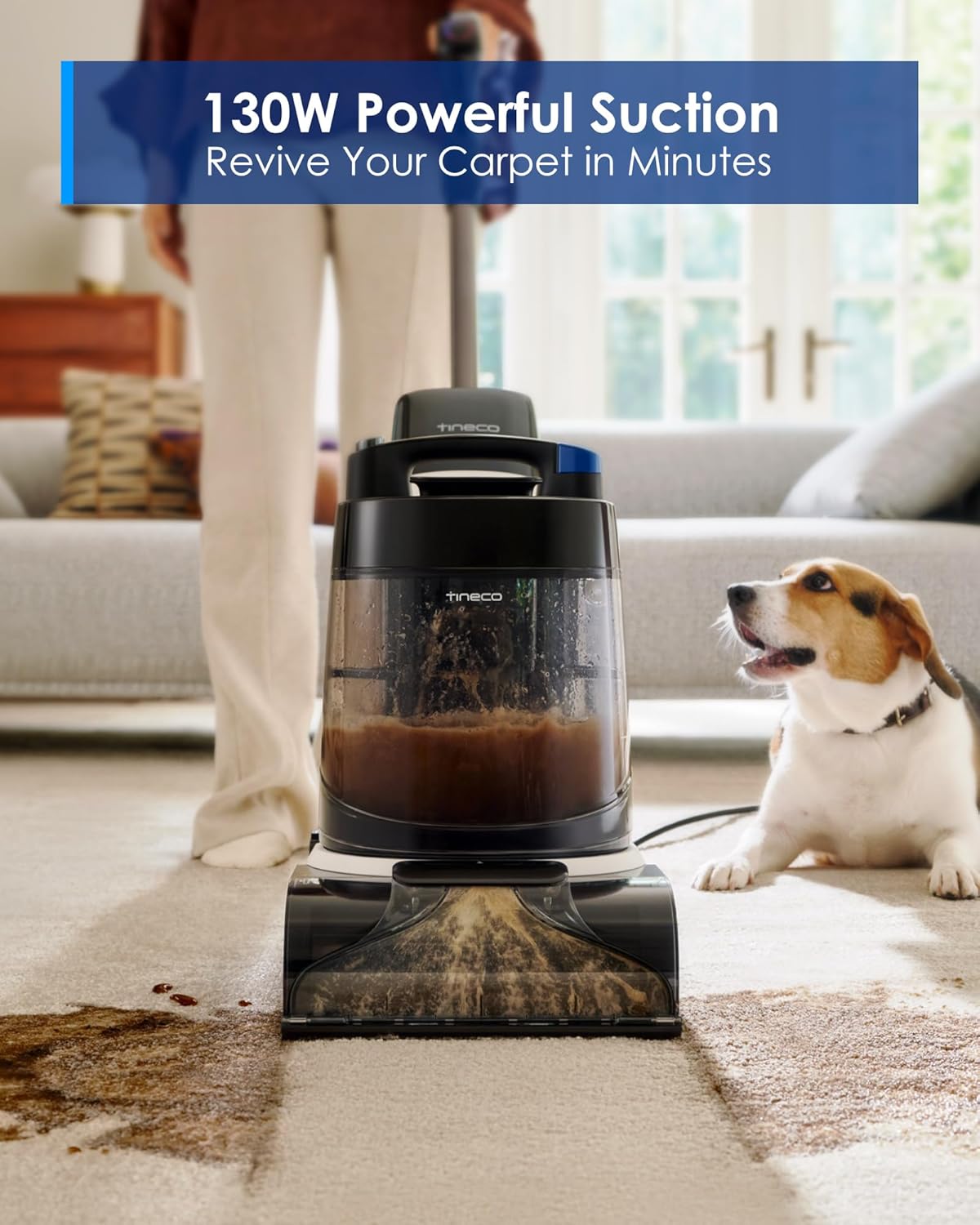 Tineco CARPET ONE Cruiser Smart Carpet Cleaner, Self-Cleaning and FlashDry, Deep Cleaning for Carpet and Upholstery 167℉ PowerDry 130W Powerful suction SmoothPower