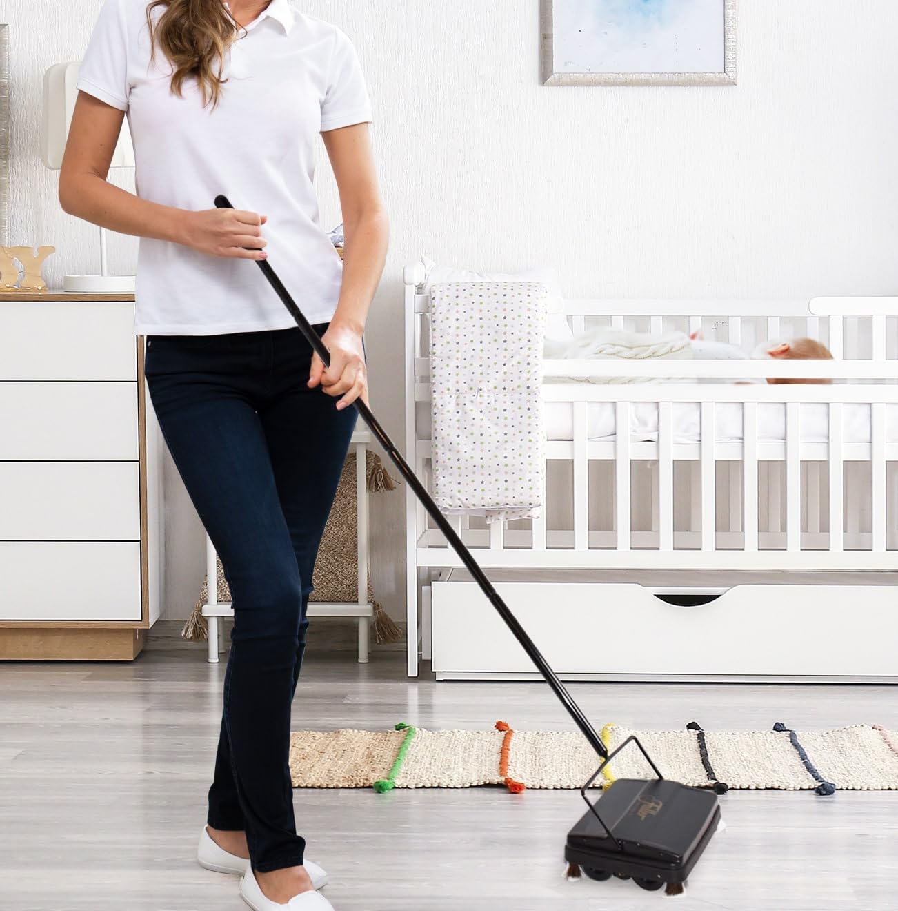 Fuller Brush Electrostatic Carpet & Floor Sweeper with Additional Rubber Rotor - 9" Cleaning Path - Lightweight - Ideal for Crumby & Wet Messes - Works On Carpets & Hard Floor Surfaces (Black)