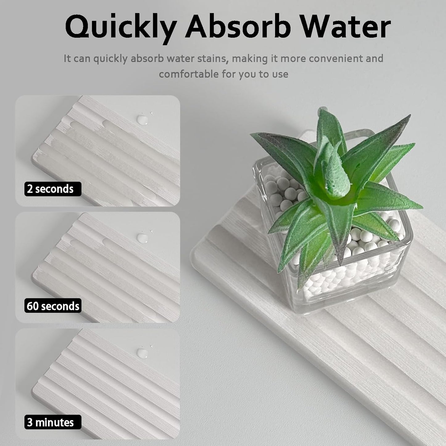 Diatomite Soap Dish, Water Absorbing Stone Tray, Kitchen Sink Organizer, Fast Drying Counter Holder (White, 11" x 4.7"/28 x 12cm)