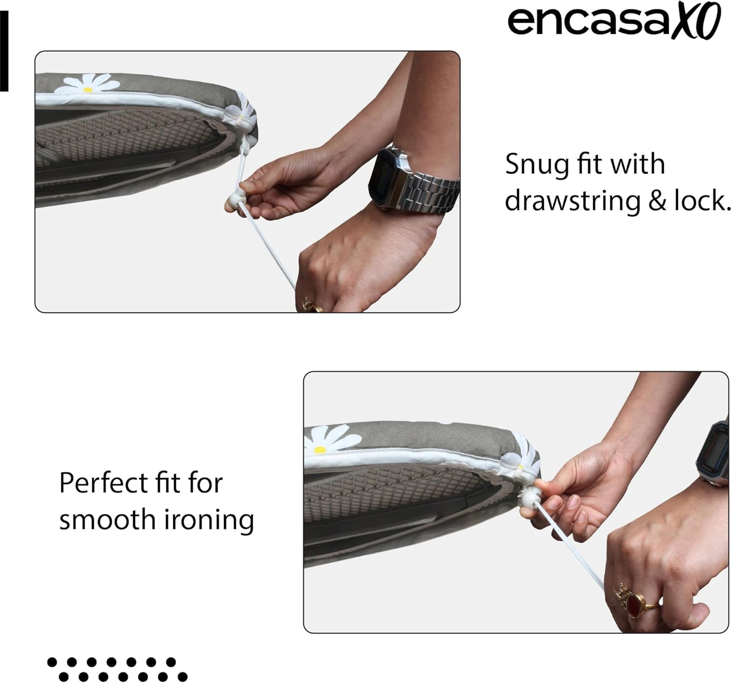 Encasa XO Ironing Board Cover and Pad 49"x18" - Thick 3mm Felt Padding, Drawstring Tightening & Lock, Easy Fit, Scorch & Stain Resistant, Fits Wide Ironing Board - Green Leaflet