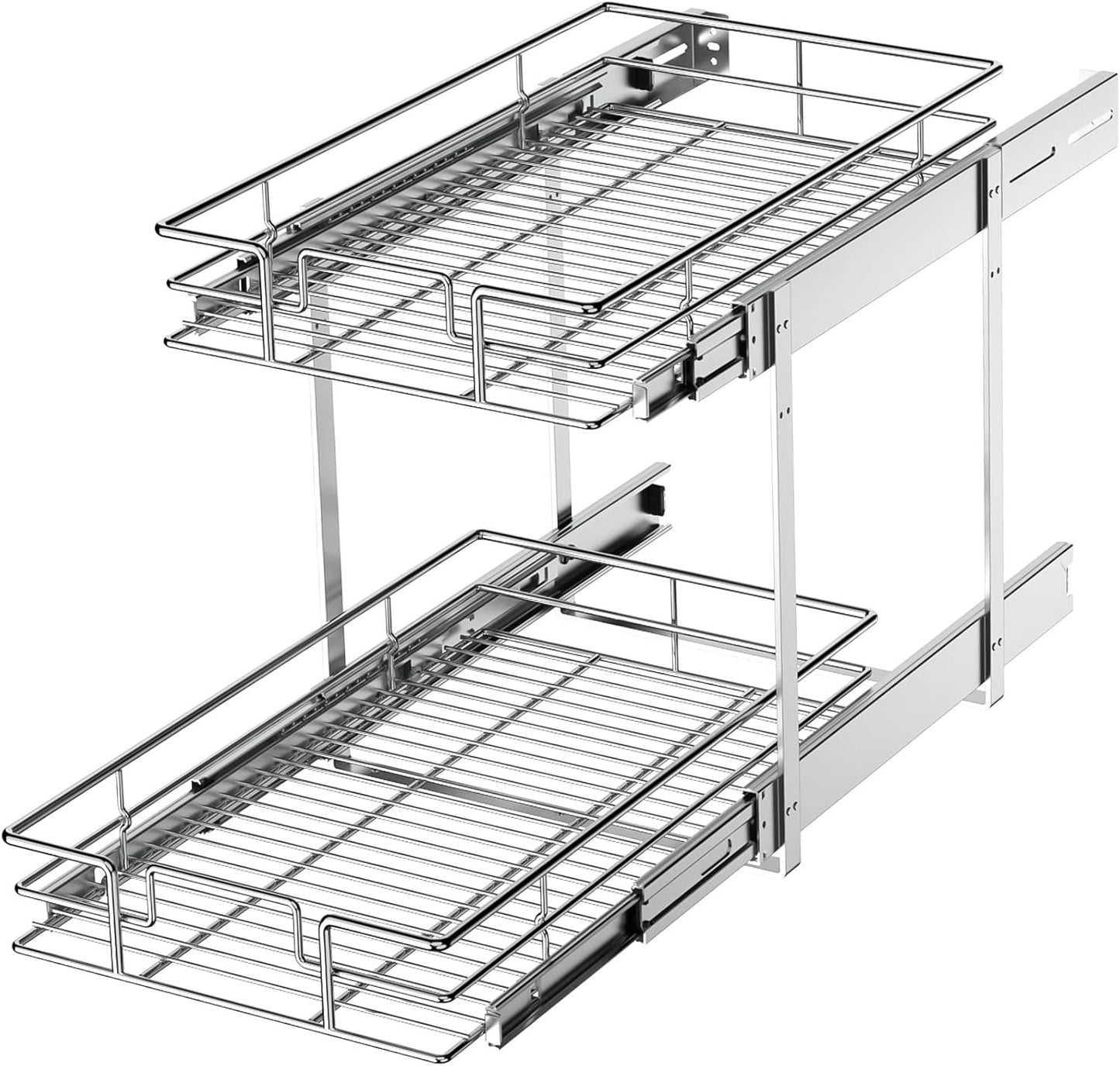 LOVMOR 2 Tier Individual Pull Out Cabinet Organizer 11½" W x 21½" D, Slide Out Kitchen Cabinet Storage Sliding Shelves