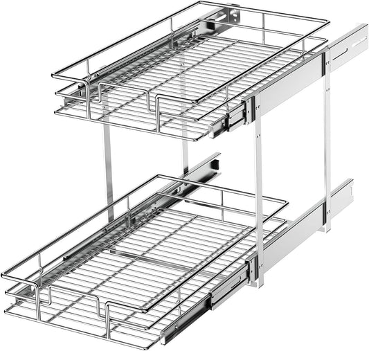 LOVMOR 2 Tier Individual Pull Out Cabinet Organizer 11½" W x 21½" D, Slide Out Kitchen Cabinet Storage Sliding Shelves
