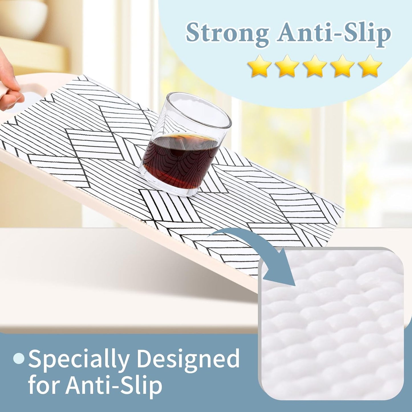Shelf Liners for Kitchen Cabinets Non Adhesive Shelf Liner Paper Non-Slip Thickened Drawer Liner Easy to Clean for Tool Box Refrigerator with Knife and Tape Measure, Black Geometric, 17.3 x 236.2 in