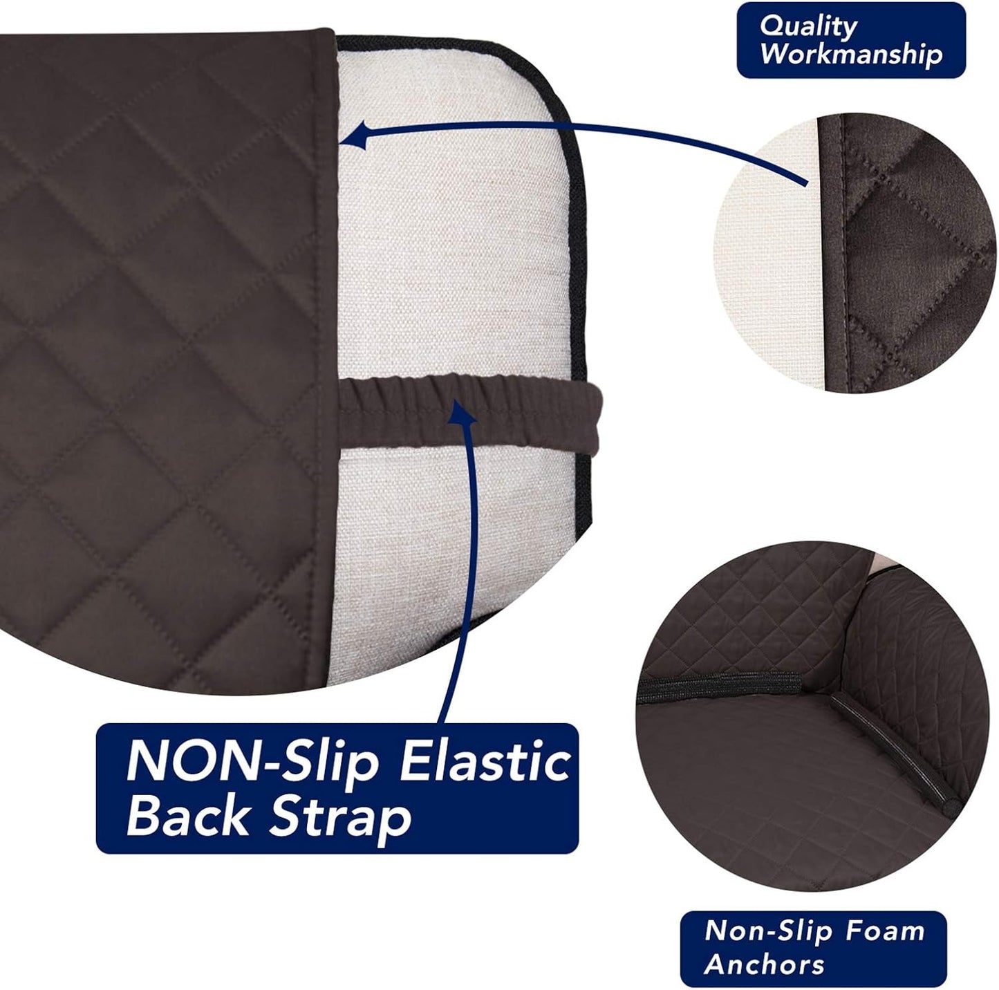 PureFit Reversible Quilted Sofa Cover, Water Resistant Slipcover Furniture Protector, Washable Couch Cover with Non Slip and Elastic Straps for Kids, Dogs, Pets (XX Large, Chocolate/Beige)