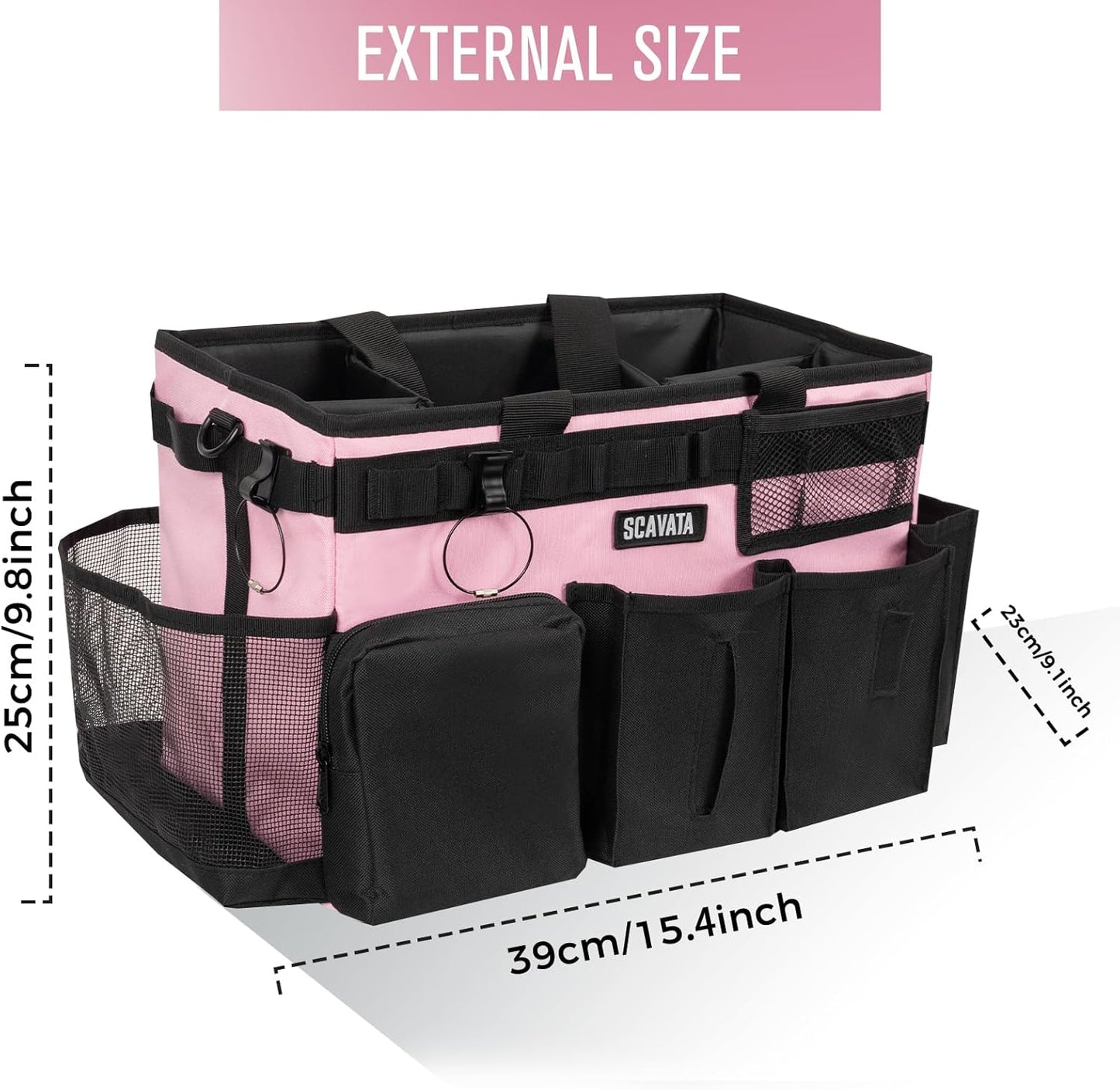 Wearable Cleaning Caddy Bag, Cleaning Caddy Supplies Organizer with Handle & Shoulder Straps for Housekeepers, Under Sink & Car Cleaning Tool Organizers with 4 Foldable Divider (SweetPink)