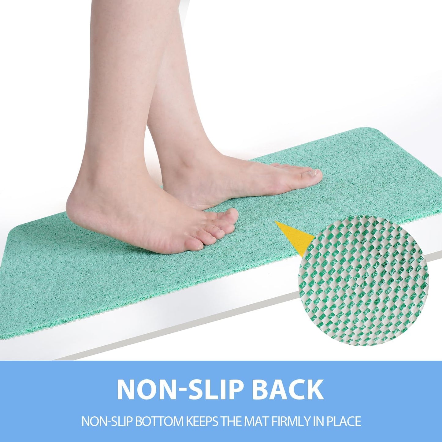 Non-Slip Bathtub Mat, 2 Pack Anti Slip Shower Mat, Fast Drying Bathtub Mats, Foot Scrubber Mat, Anti Slip Mat for Tub, Floor, Bathroom, Kitchen, Home, Hotel (Light Green 24"×16"+24"×16")