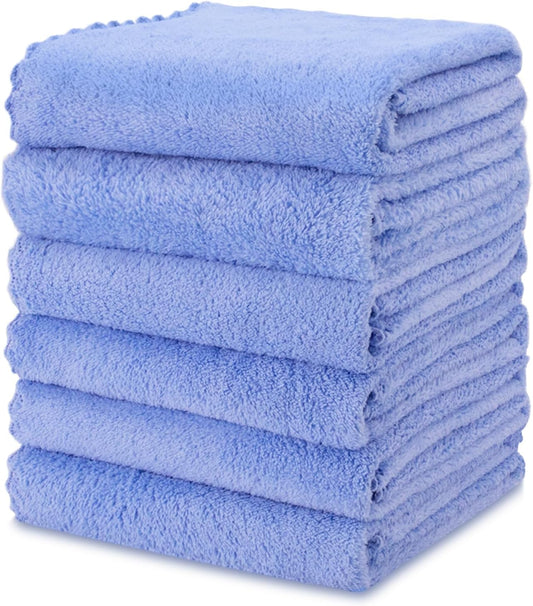 kimteny Kitchen Cloth Dish Towels, 13x28 Inches Premium Dishcloths, Super Absorbent Coral Velvet Microfiber Cleaning Cloths, Fast Drying Rags for Washing Dishes (13x28-6 Pack, Blue)