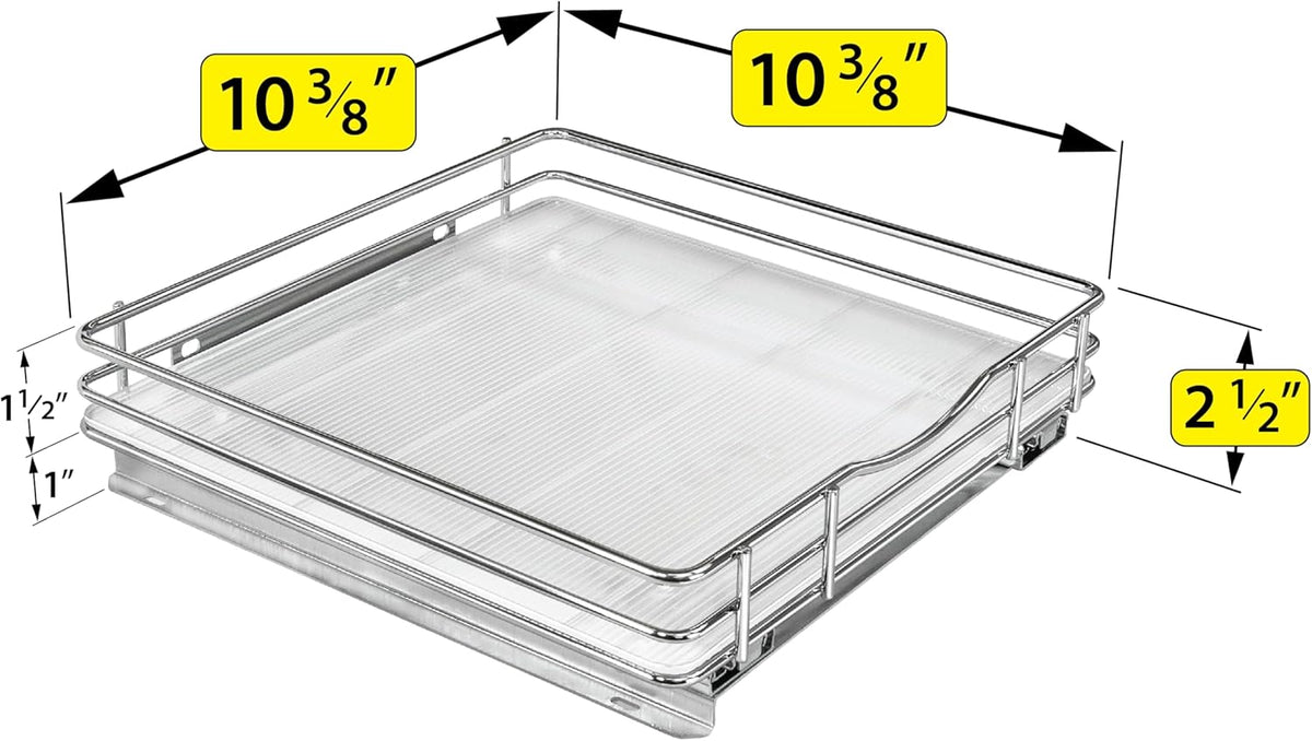 LYNK PROFESSIONAL® Pull Out Spice Rack Organizer for Inside Kitchen Cabinets - 10-1/4 inch Wide - Slide Out Drawer – Chrome Sliding Spice Cabinet Organization Shelf Racks - 1 Tier
