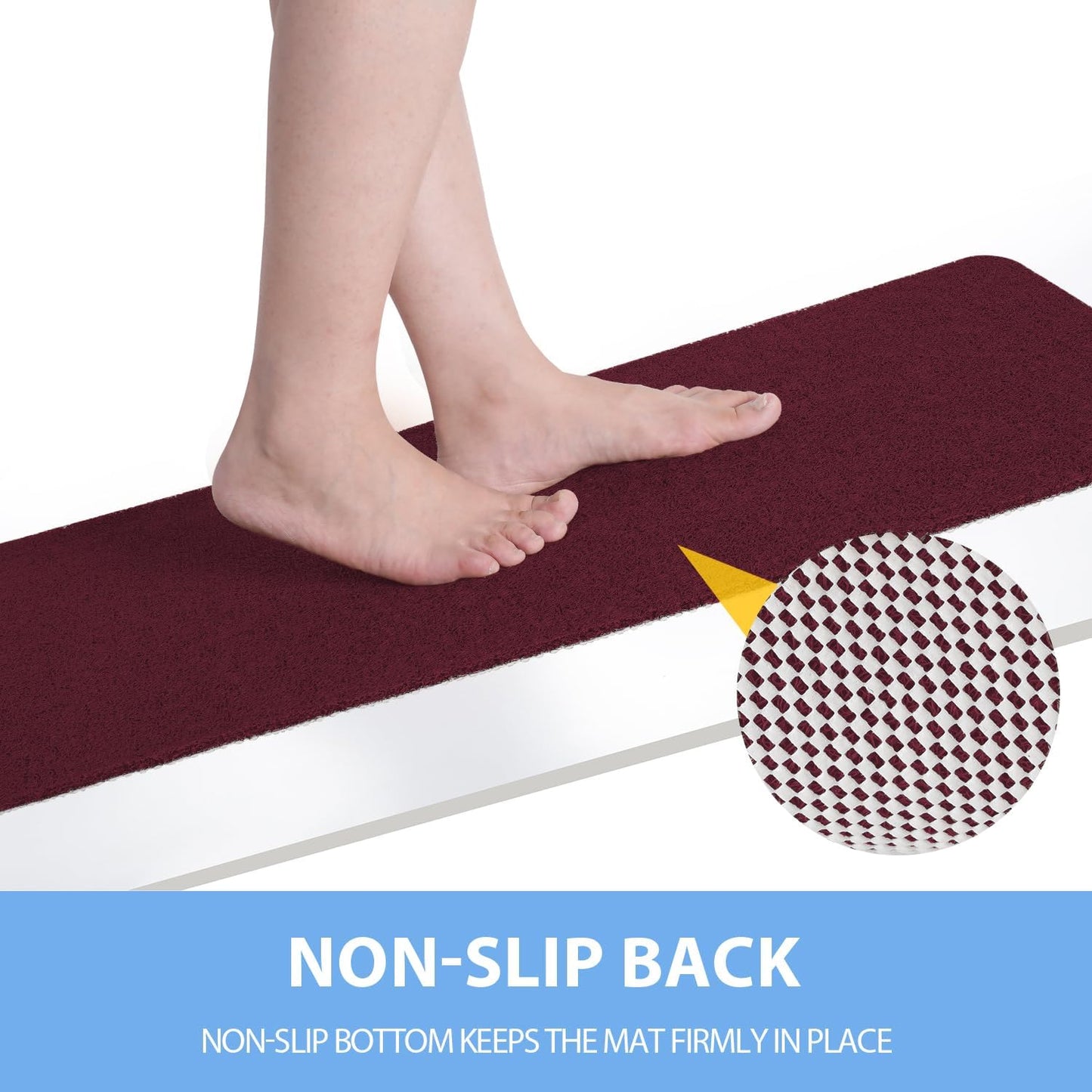 Non-Slip Bathtub Mat, Anti Slip Shower Mat, Fast Drying Bathtub Mats, Foot Scrubber Mat, Anti Slip Mat for Tub, Floor, Bathroom, Kitchen, Home, Hotel (Wine Red 24"×16")