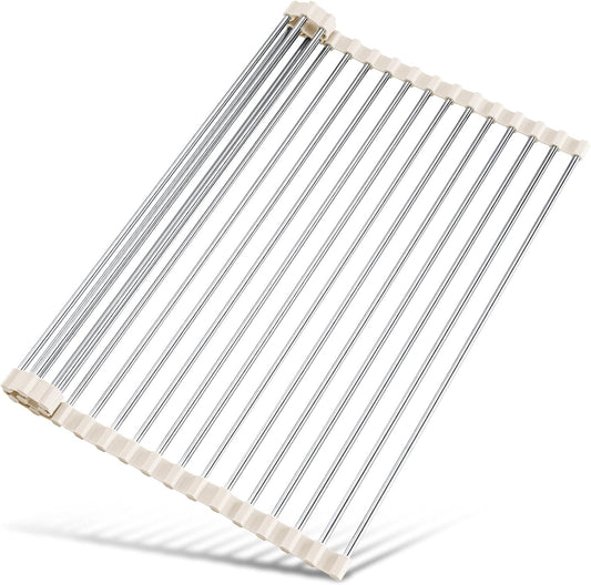 Tomorotec 21" x 15.5" Roll Up Dish Drying Rack Over Sink Drying Rack Sink Cover Kitchen Sink Accessories Gadget Multipurpose Organizer Foldable Stainless Steel Drainer