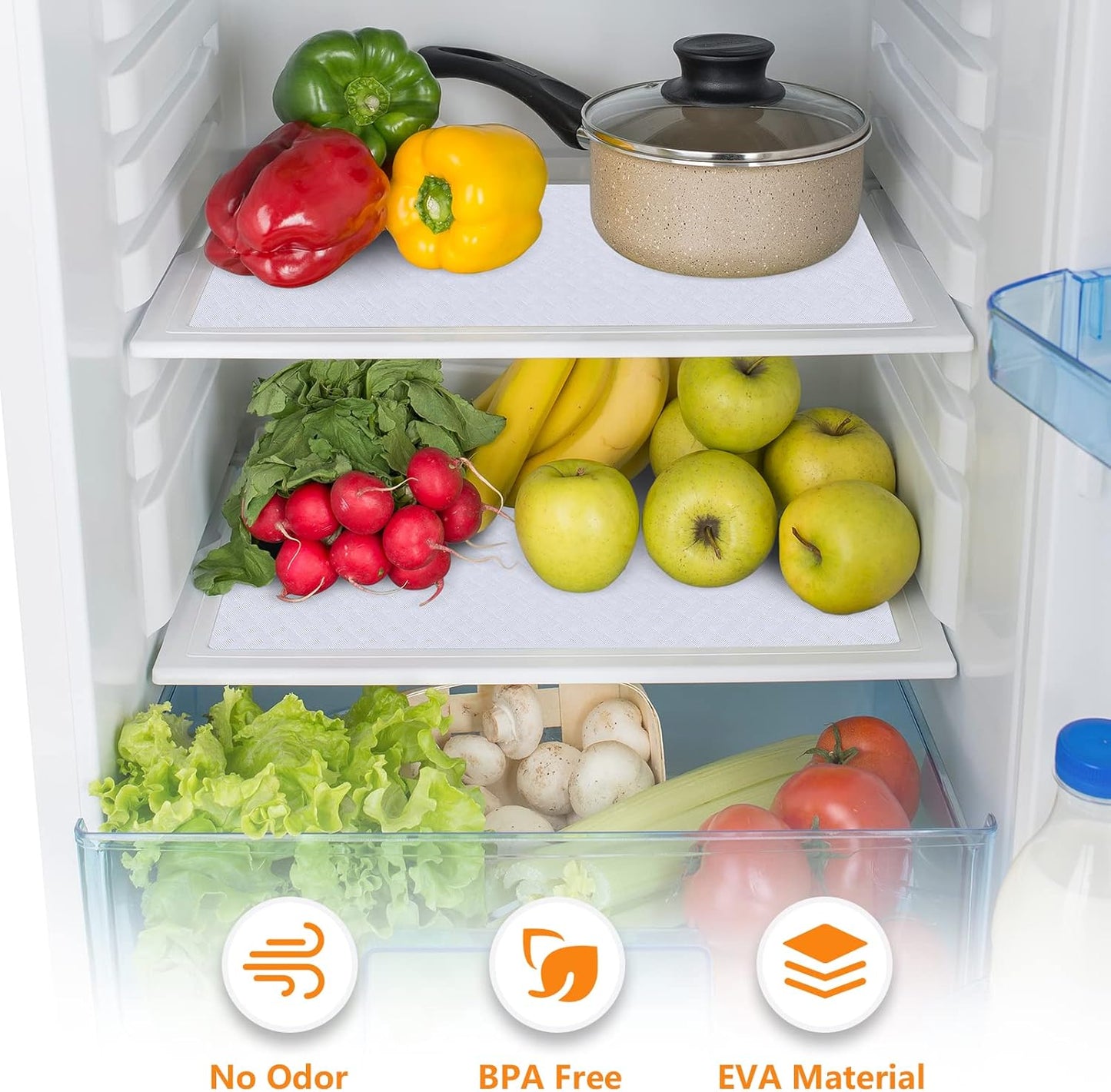 Shelf Liners for Kitchen Cabinets Refrigerator Liners Waterproof Kitchen Cupboard Liner Non-Slip Drawer Mats EVA Material Non Adhesive Fridge Liner for Shelves - White 11.8 x 236.2 Inches x 2 Rolls