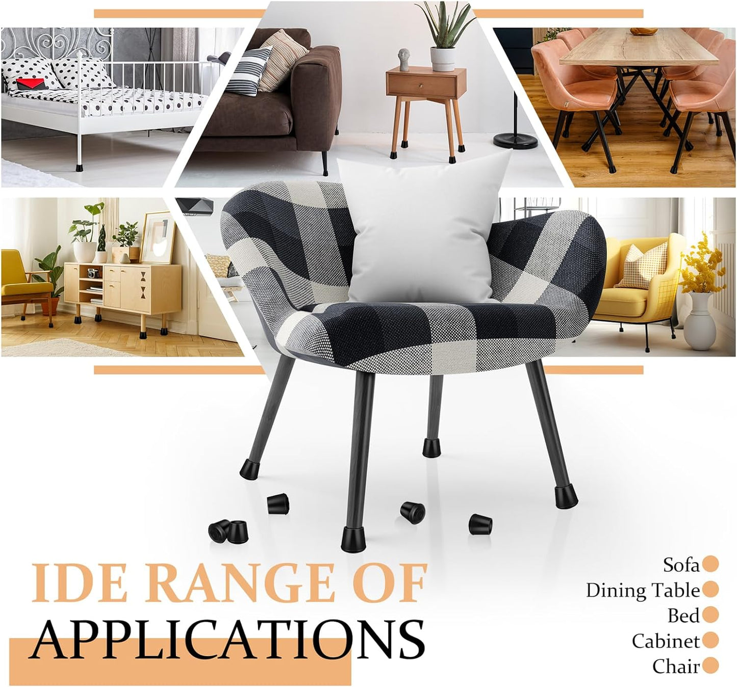 3/4" Round Rubber Chair Leg Tips Caps, Chair Leg Floor Protectors Furniture Legs Caps Non Slip Reduce Noise for Hardwood Floors (Black, 12 Pack)