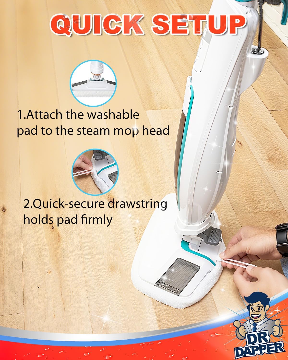 DR DAPPER 4 Pack SMP01 Steam Mop Pads Compatible with Kenmore SM2060 S200 Series, Steam-Mop Reusable Washable Floor Mop Pad for Hardwood Floor Steam Cleaner