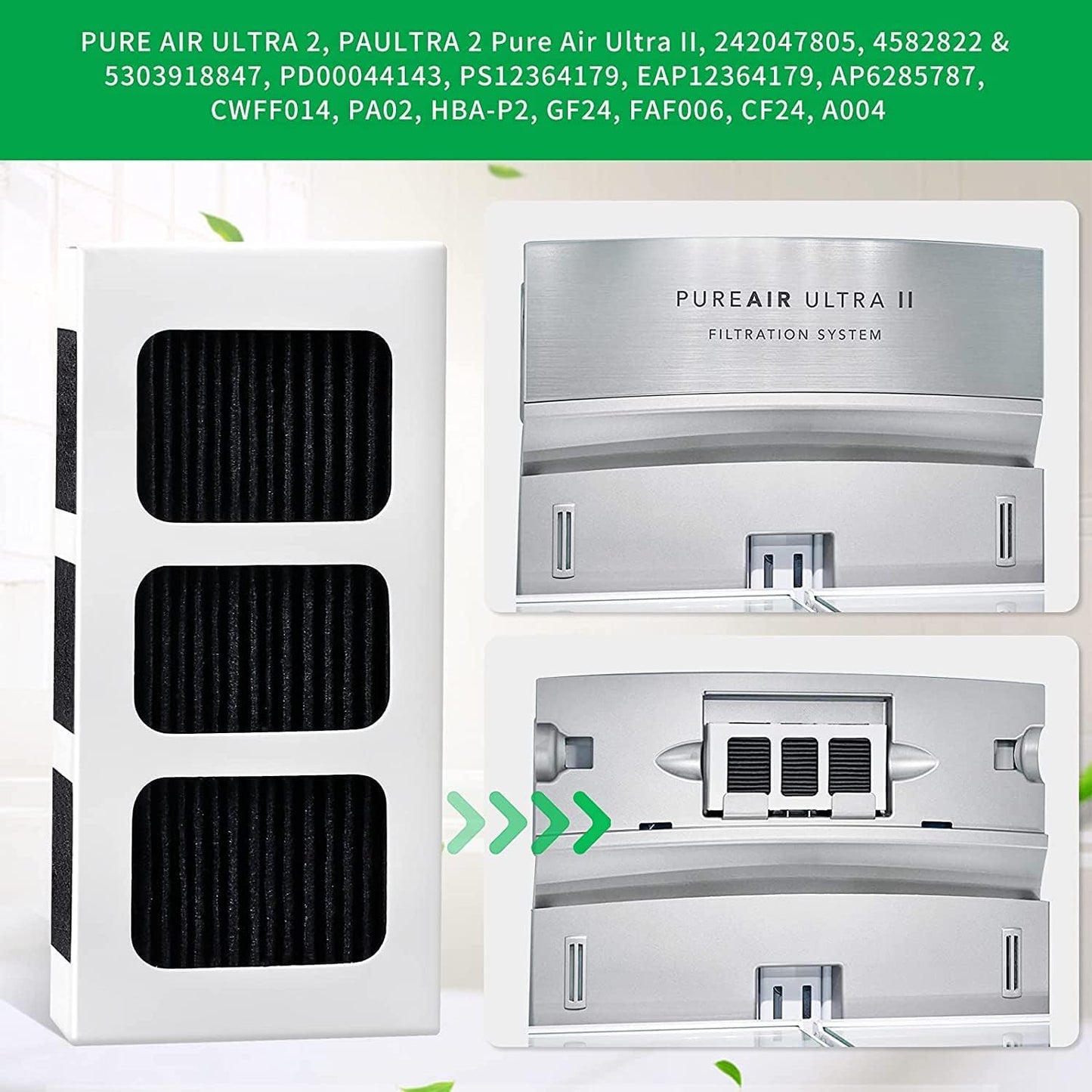 KEEPOW Paultra2 Refrigerator Air Filter Compatible with Frigidaire Pureair Ultra 2, Pure Air Ultra 2, Pureair Ultra ii, Electrolux 242047805, 5303918847, EAP12364179 (3 Pack)