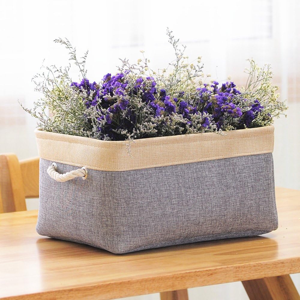 TheWarmHome Storage Basket - 15.7L×11.8W×8.3H 1 Pack Large Baskets for Organizing Shelves, Storage Bins for Clothes Book Shelf Home Fabric Storage Cubes (Gold and Grey)