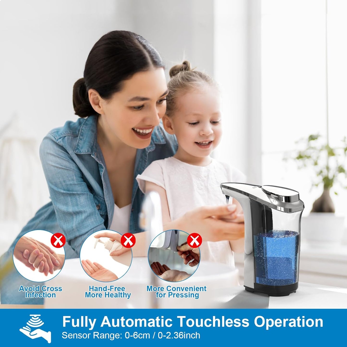 Automatic Soap Dispenser, Touchless Dish Soap Dispenser 17oz/500ml with Infrared Sensor, 5 Adjustable Soap Levels, Liquid Dispenser for Bathroom Kitchen (Silver)