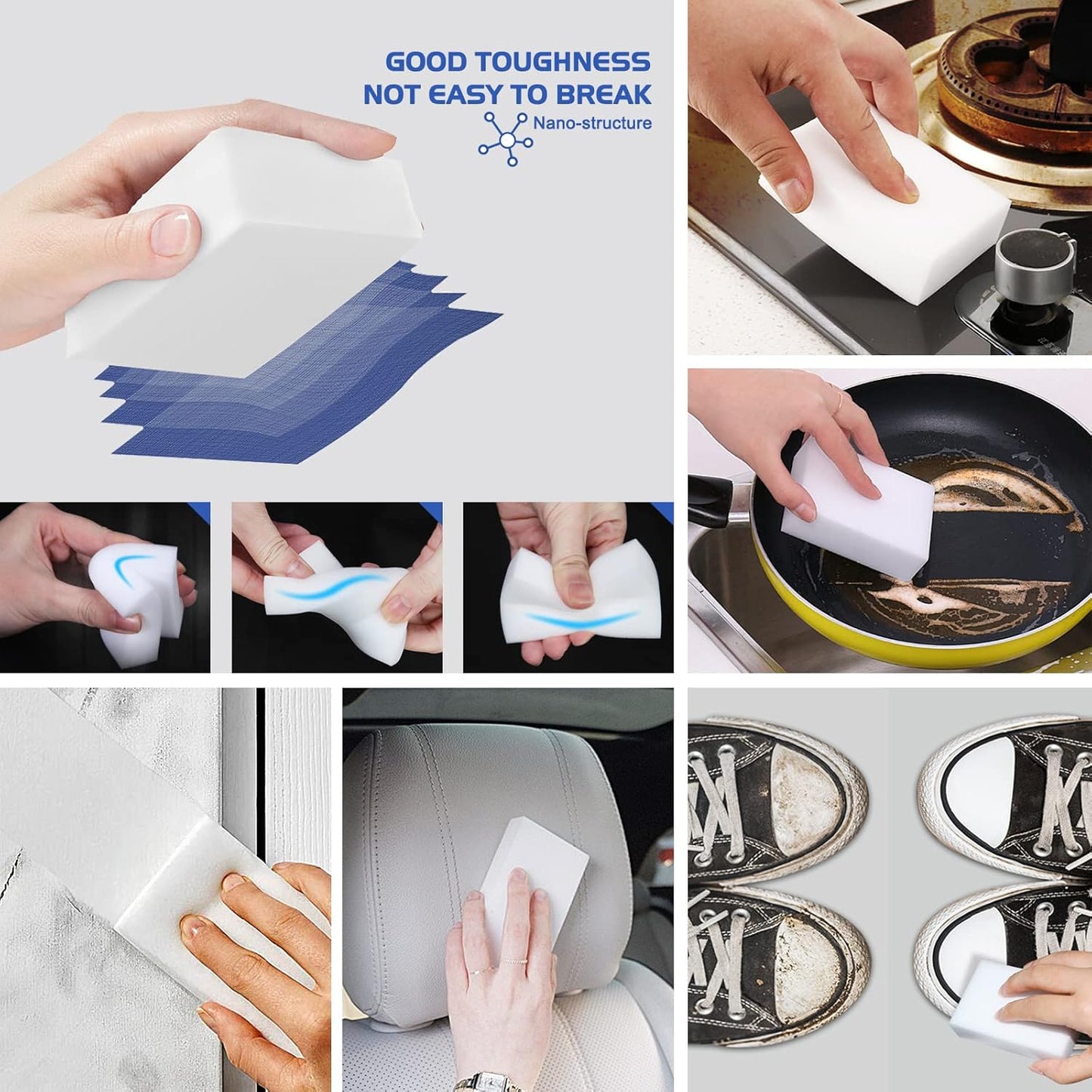 50 Pack Melamine Sponges, Magic Sponge Eraser, Durable Multi-Purpose Premium Melamine Foam Eraser for All Oil Stains, Coffee Cup Stains, Bathroom, Kitchen, Leather, Shoes, Walls, car interiors.