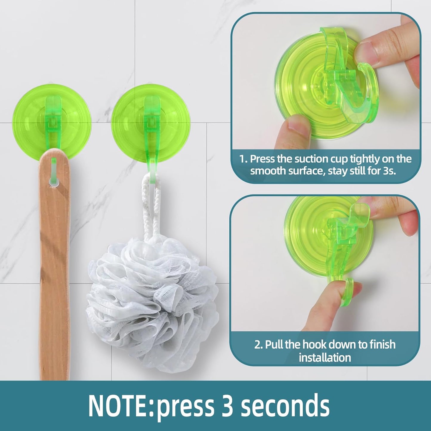 Antimbee Suction Hooks, 10 Pack Reusable Hangers, Removable Small Suction Cups for Shower, Bathroom, Glass, Door, Windows, Kitchen - Up to 11 lbs on Smooth Surface (Transparent Green)